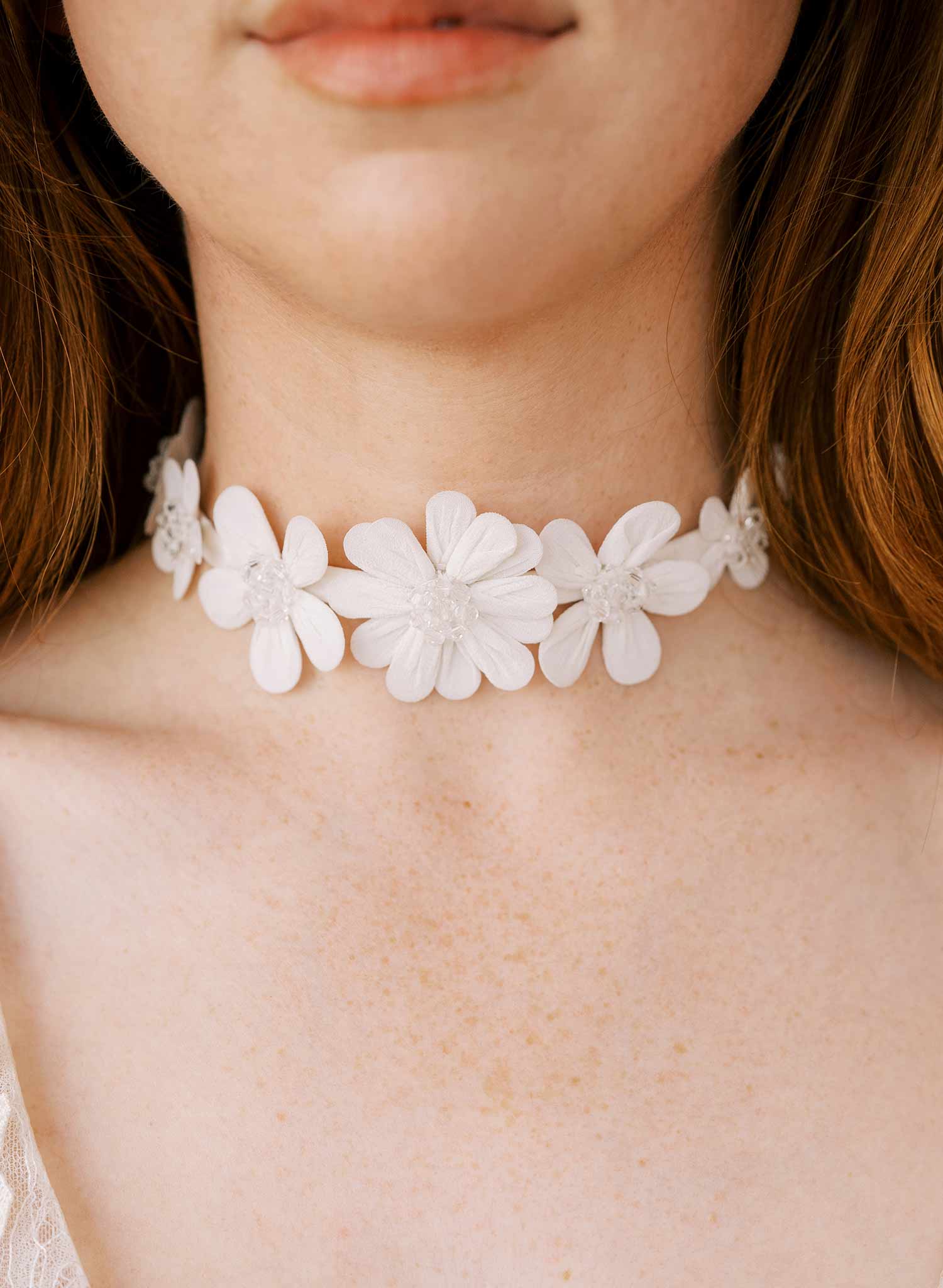 embroidered floral crystal white choker wedding necklace, twigs and honey