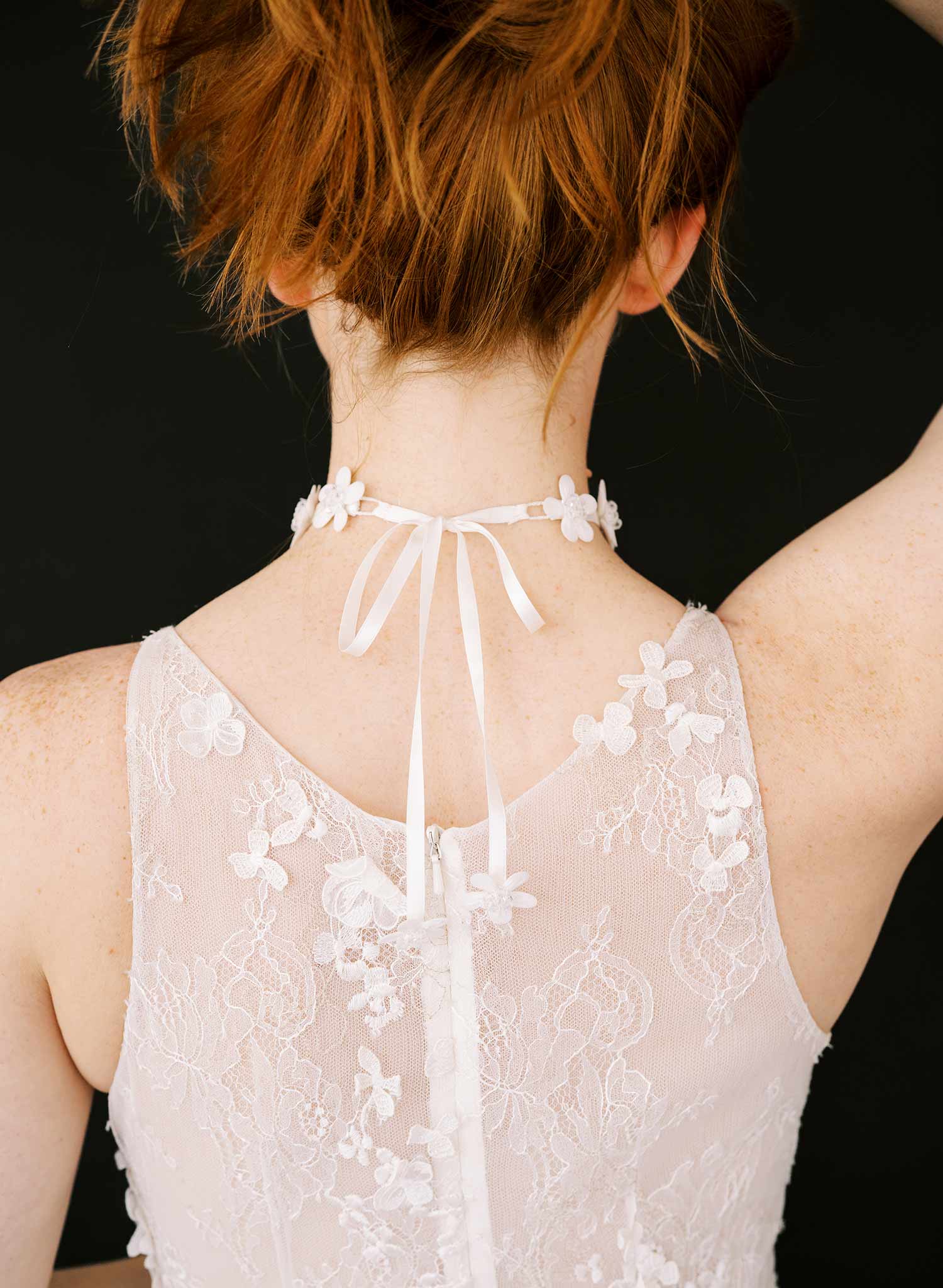 embroidered floral crystal white choker wedding necklace, twigs and honey