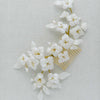 white handmade clay flower pearl gold bridal hair comb, twigs and honey