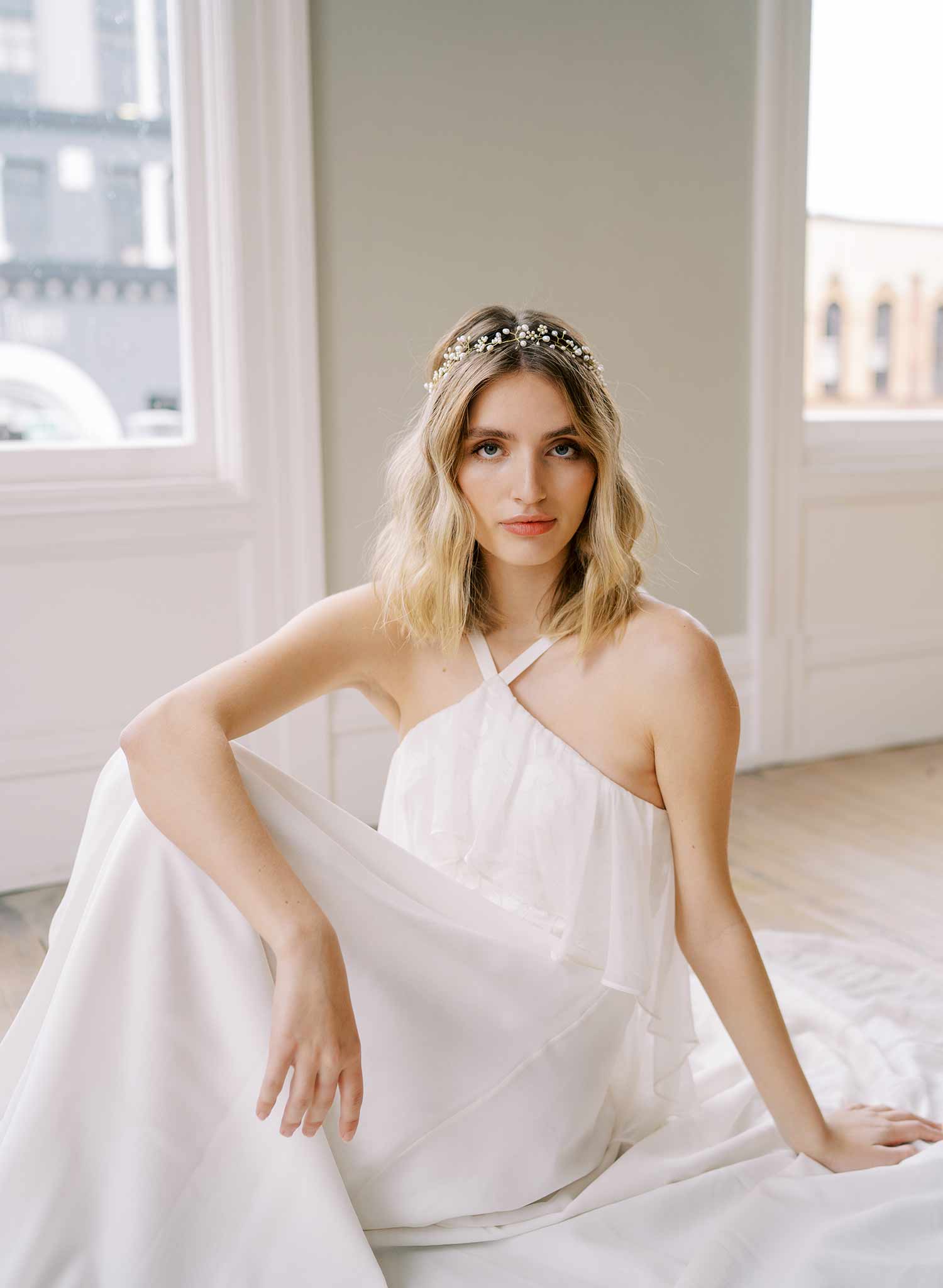 handmade wired pearl gold wedding headband hair vine, twigs & honey