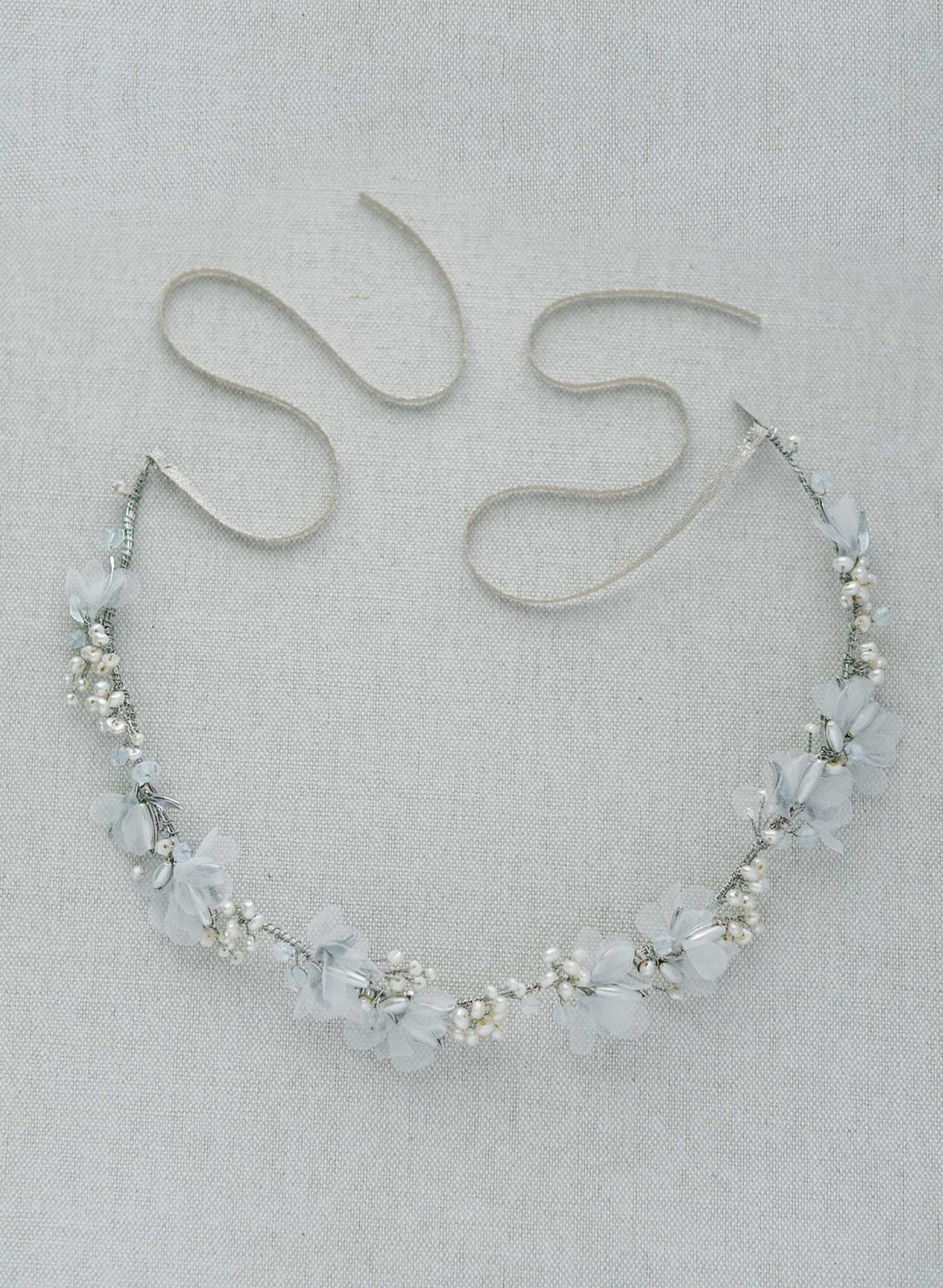 gold or silver pearl and silk petal bridal headband hair vine, twigs and honey