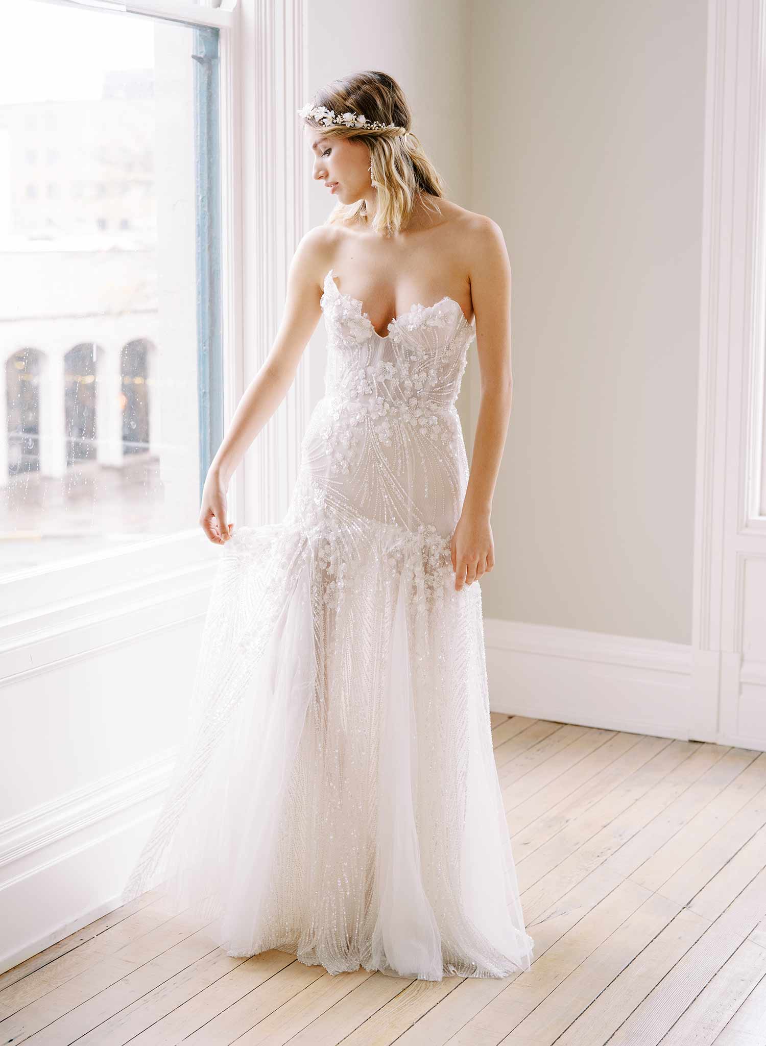 gold or silver pearl and silk petal bridal headband hair vine, twigs and honey