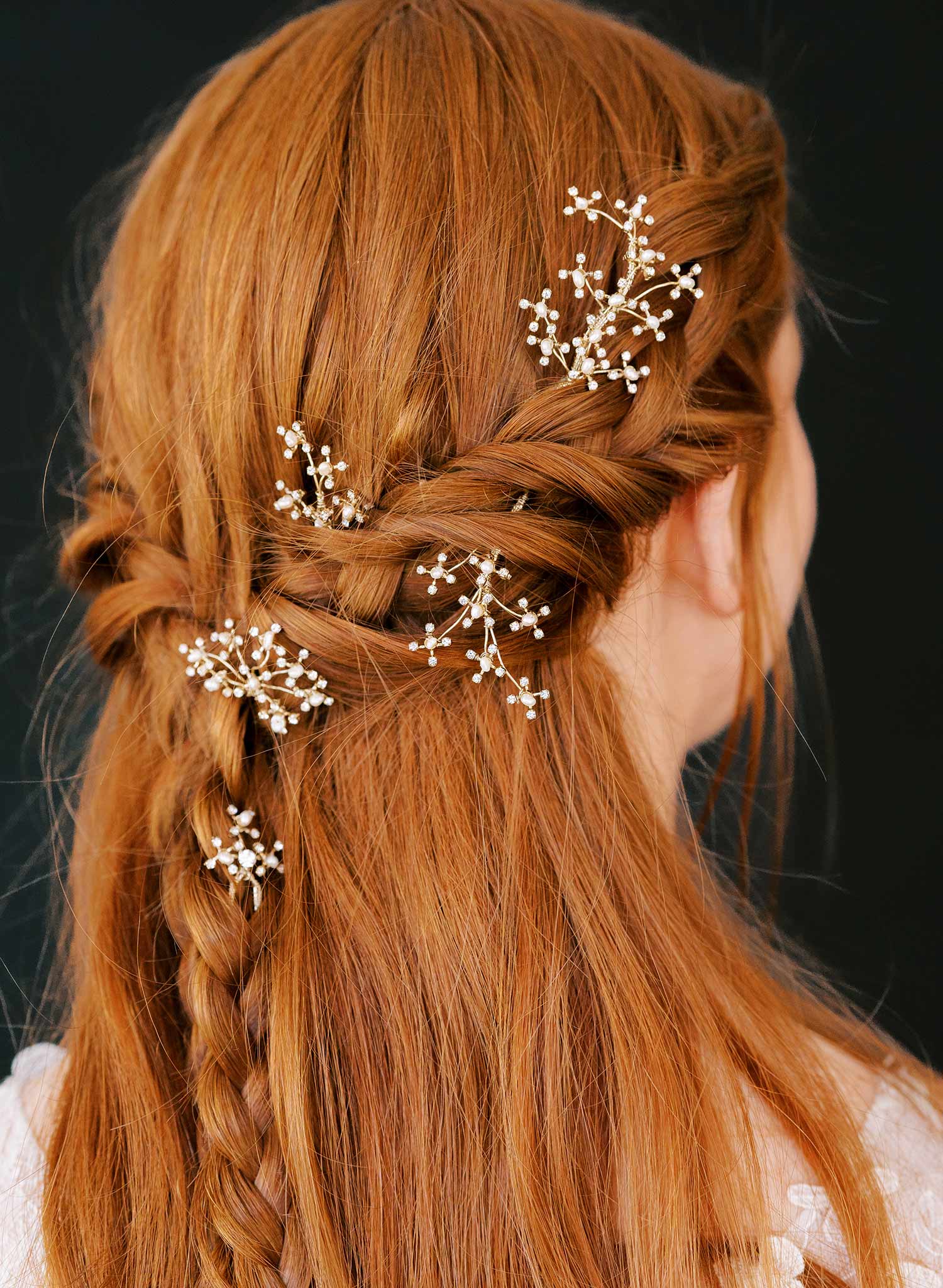 small wispy pearl and crystal gold or silver hair pin set, twigs and honey