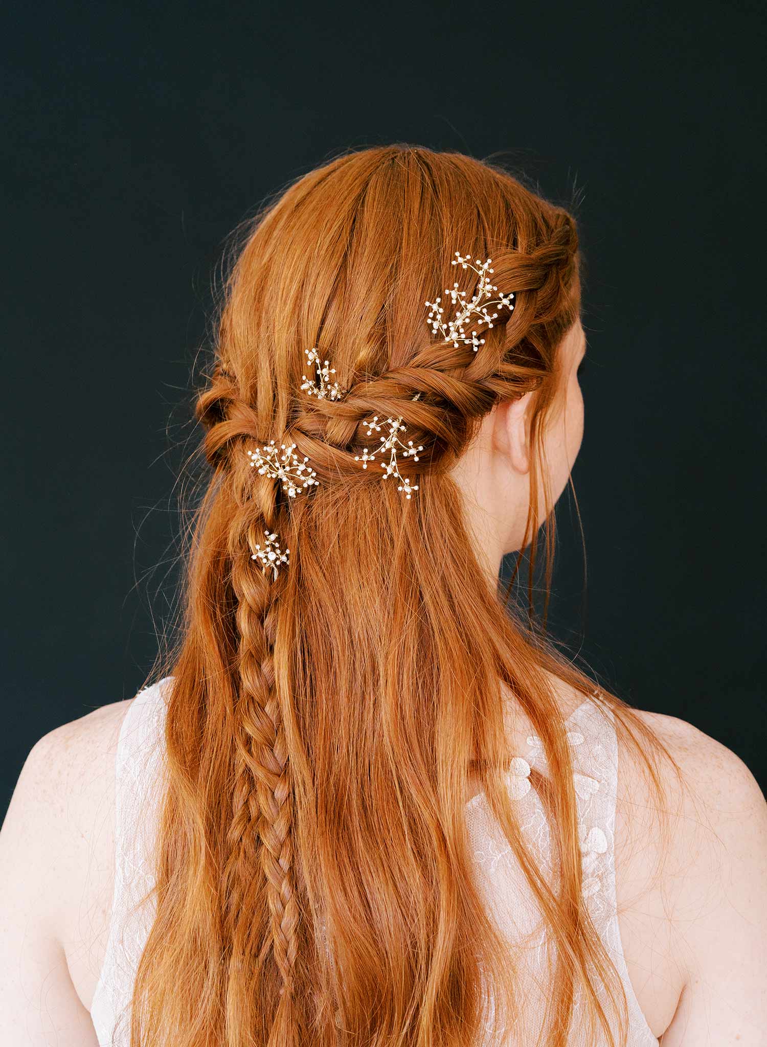 small wispy pearl and crystal gold or silver hair pin set, twigs and honey