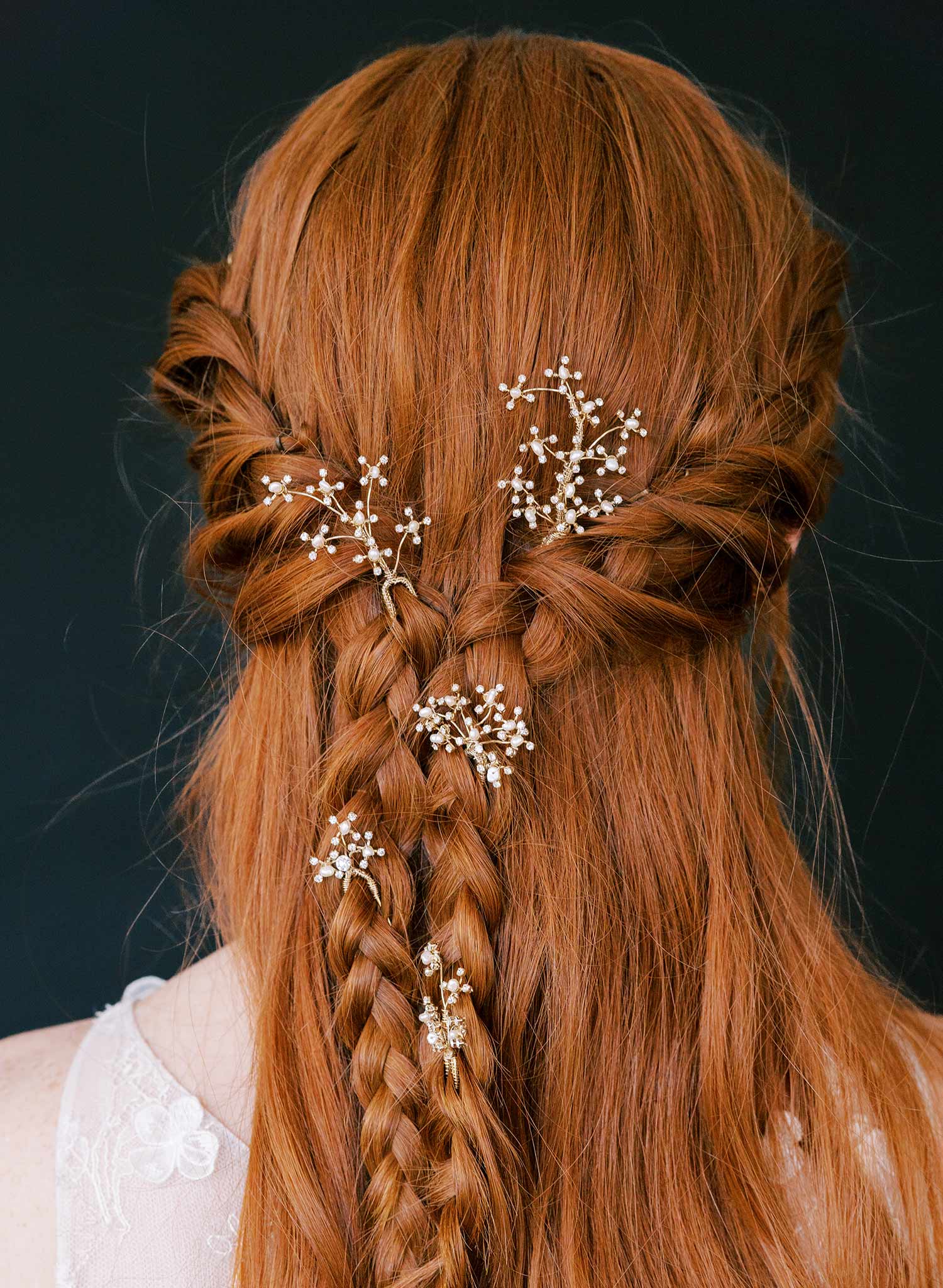 small wispy pearl and crystal gold or silver hair pin set, twigs and honey