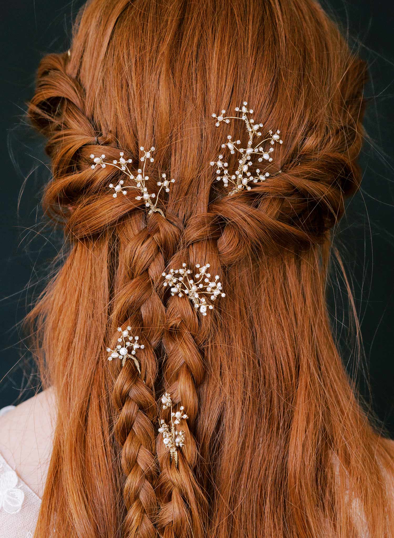 small wispy pearl and crystal gold or silver hair pin set, twigs and honey