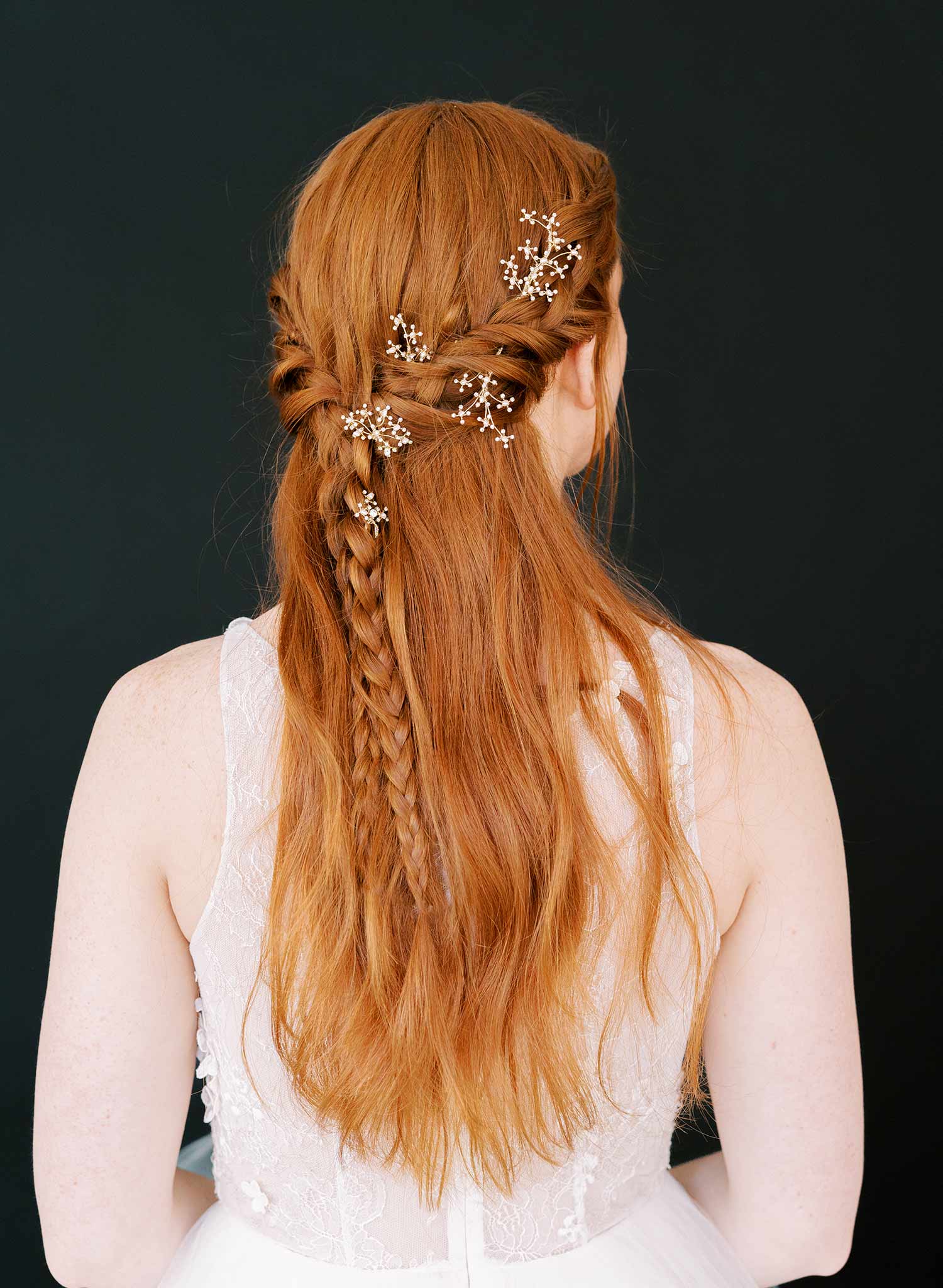 small wispy pearl and crystal gold or silver hair pin set, twigs and honey