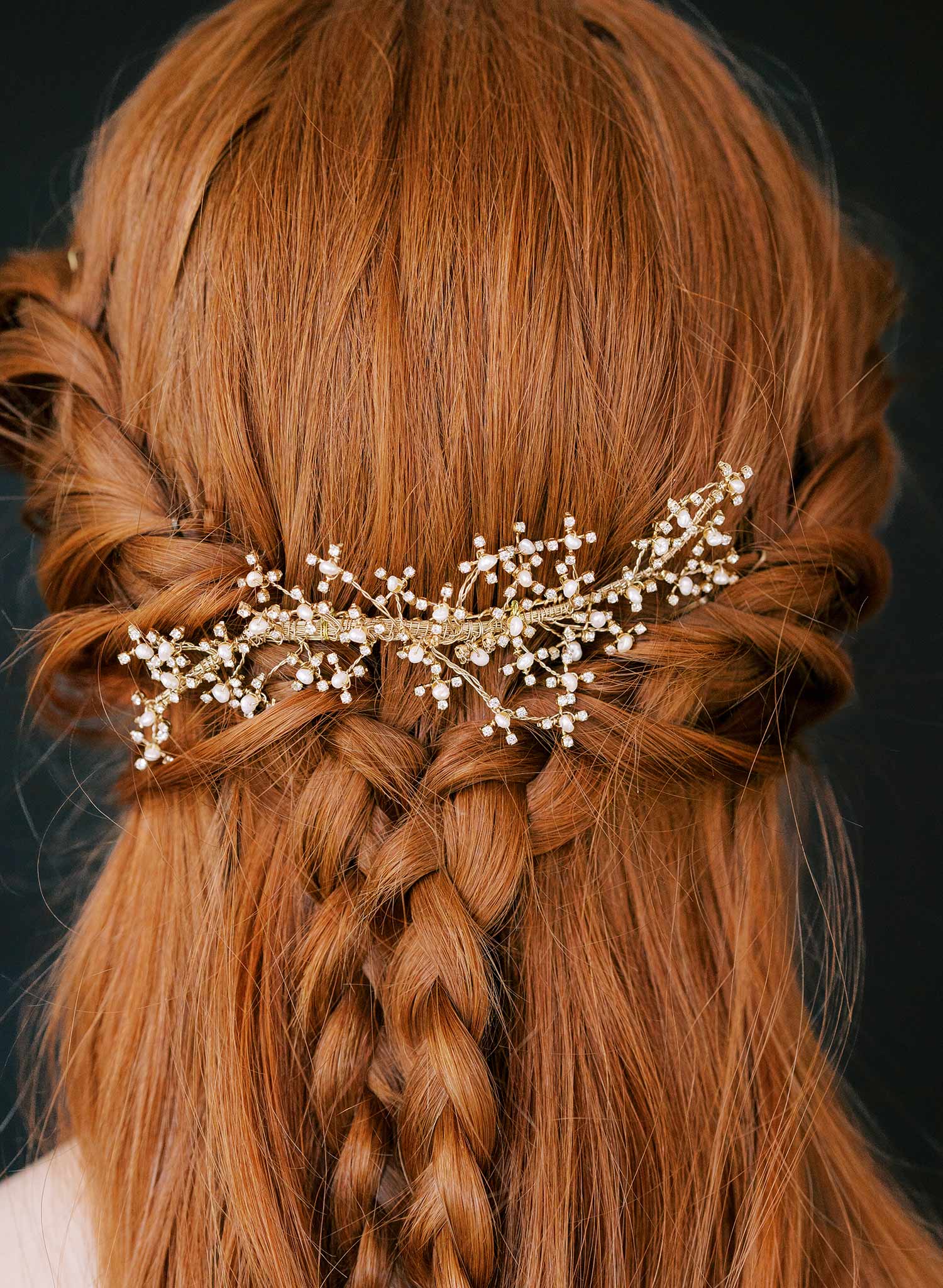 wispy curved pearl and crystal bridal hair comb, twigs and honey
