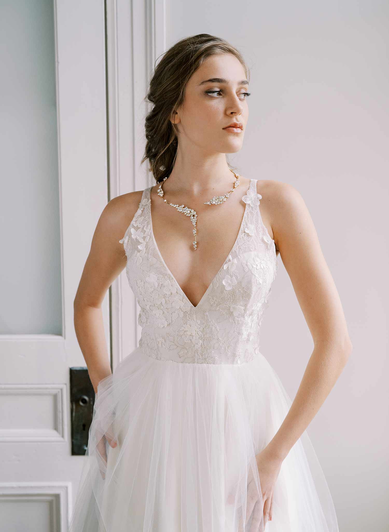 rigid circle gold or silver crystal bridal necklace, twigs & honey