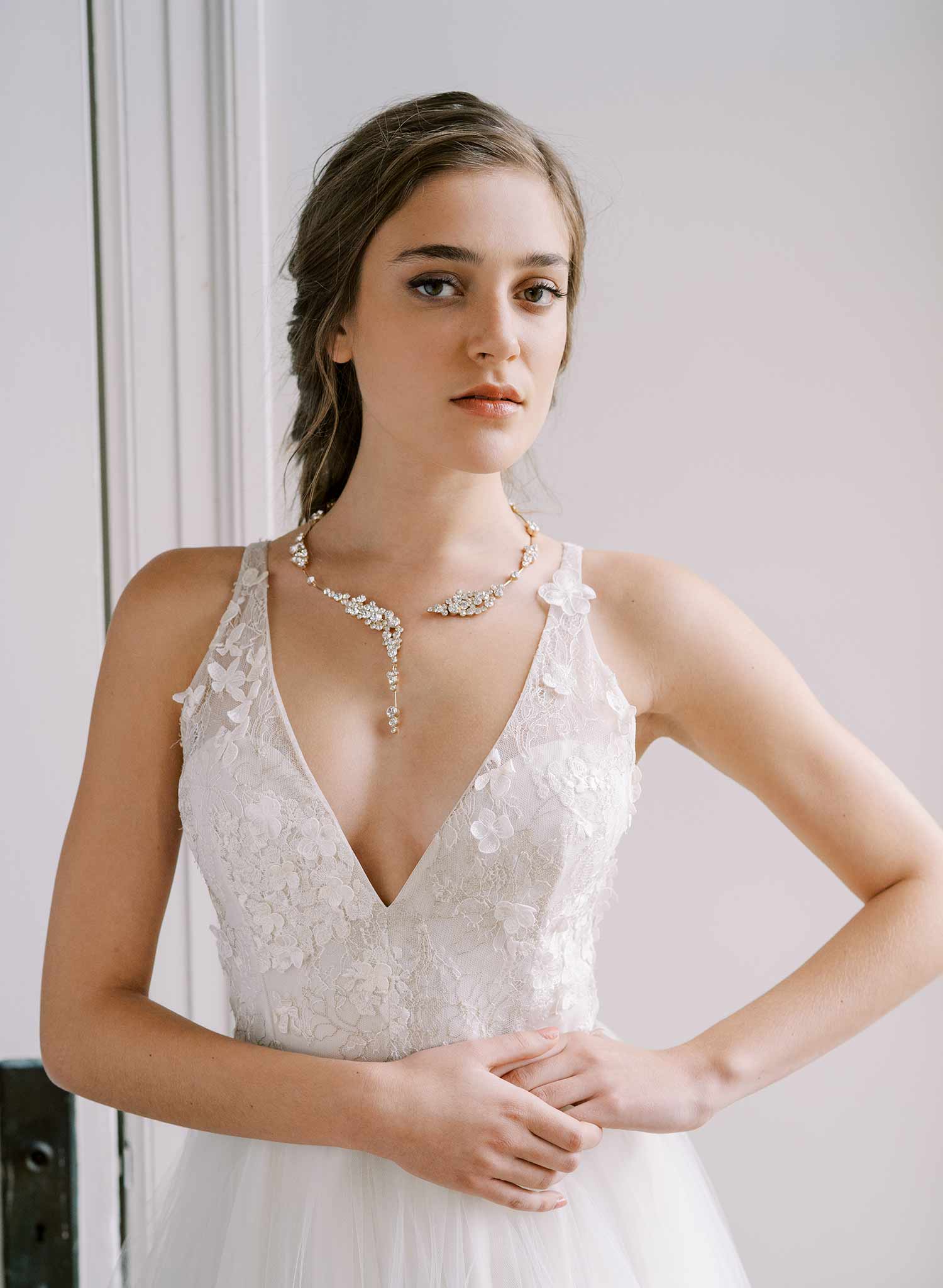 rigid circle gold or silver crystal bridal necklace, twigs & honey