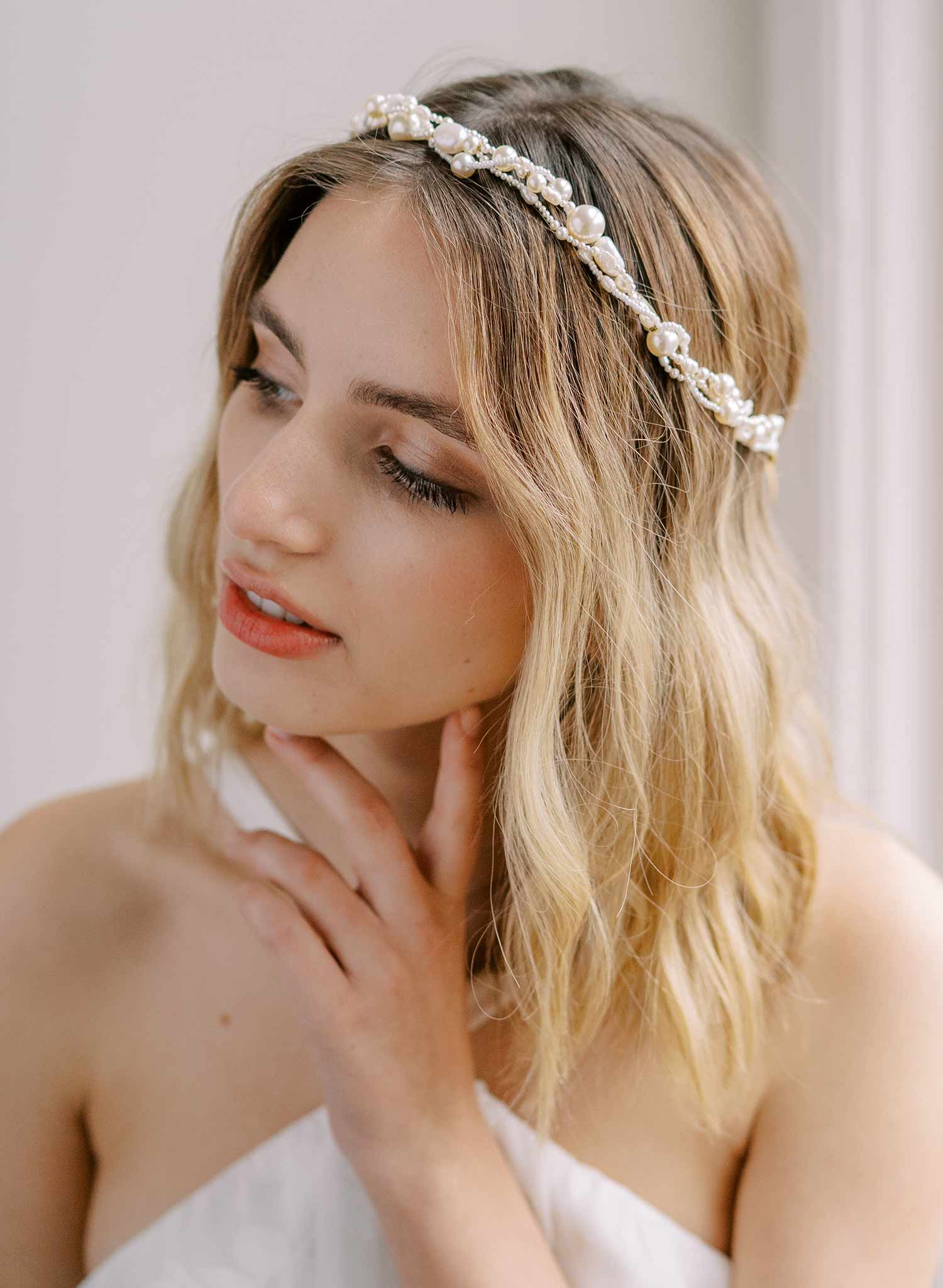 twisted handmade intertwined pearl wired bridal headband, twigs & honey
