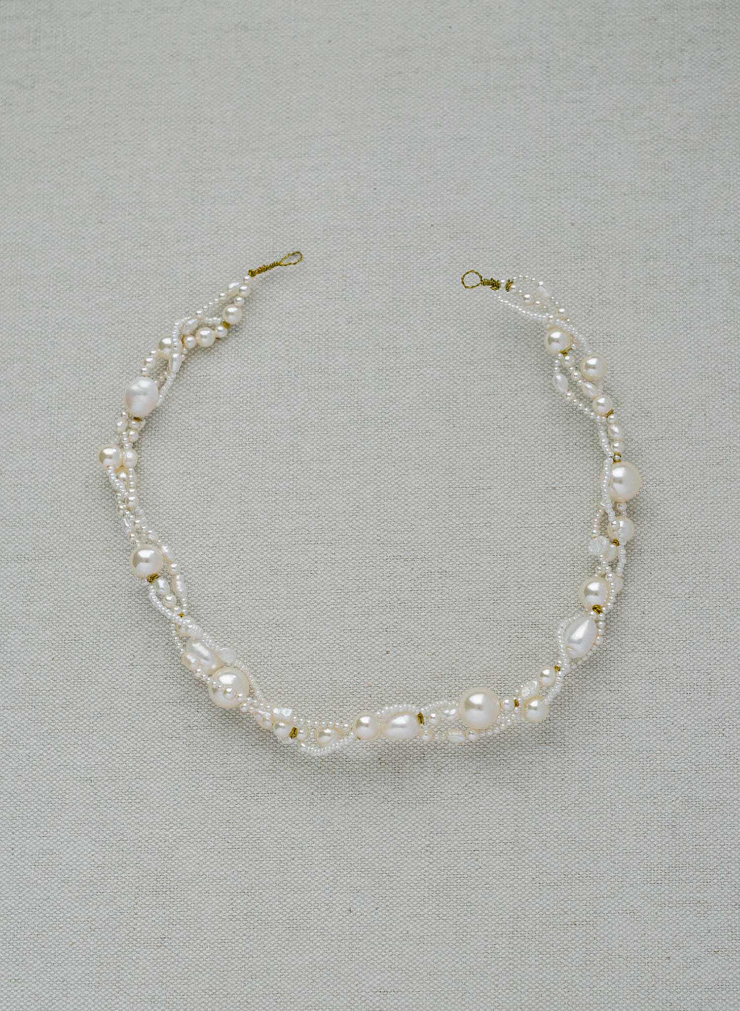 twisted handmade intertwined pearl wired bridal headband, twigs & honey