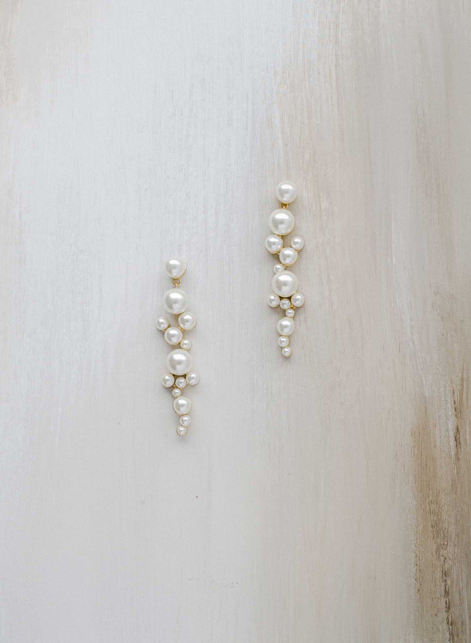 linear gold or silver pearl dangle bridal earrings, twigs & honey