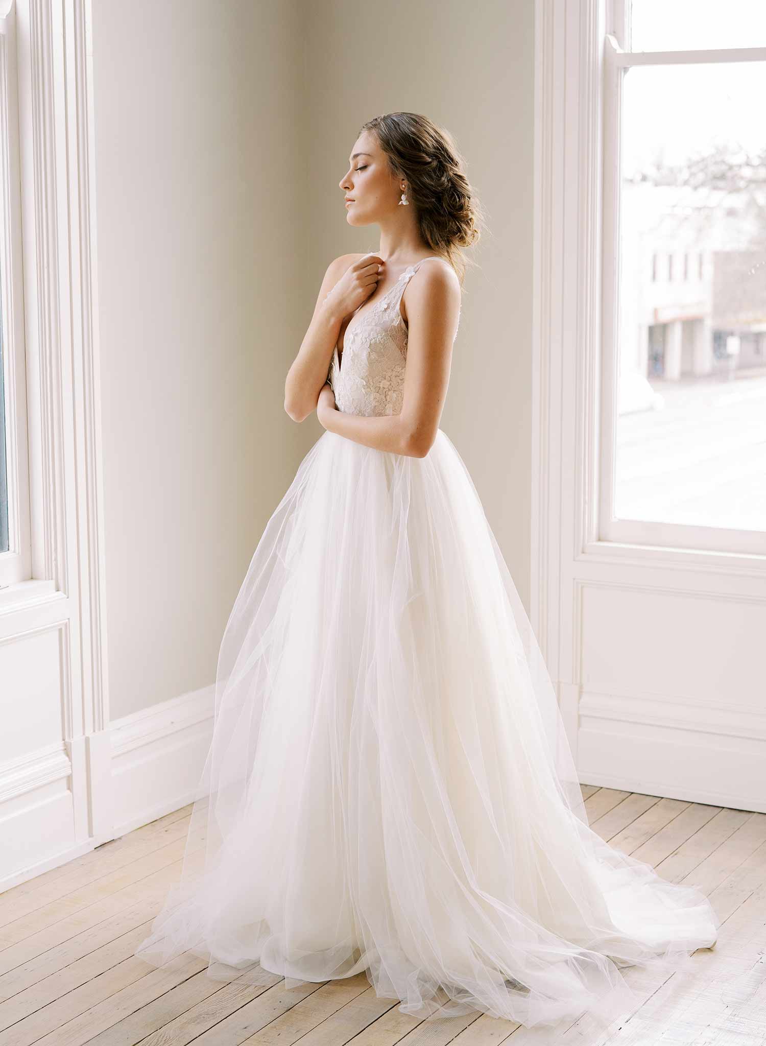 handmade clay iris flower short hanging gold wedding earrings, twigs and honey