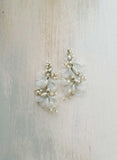 long pearl earring gold or silver with silk petals, twigs & honey