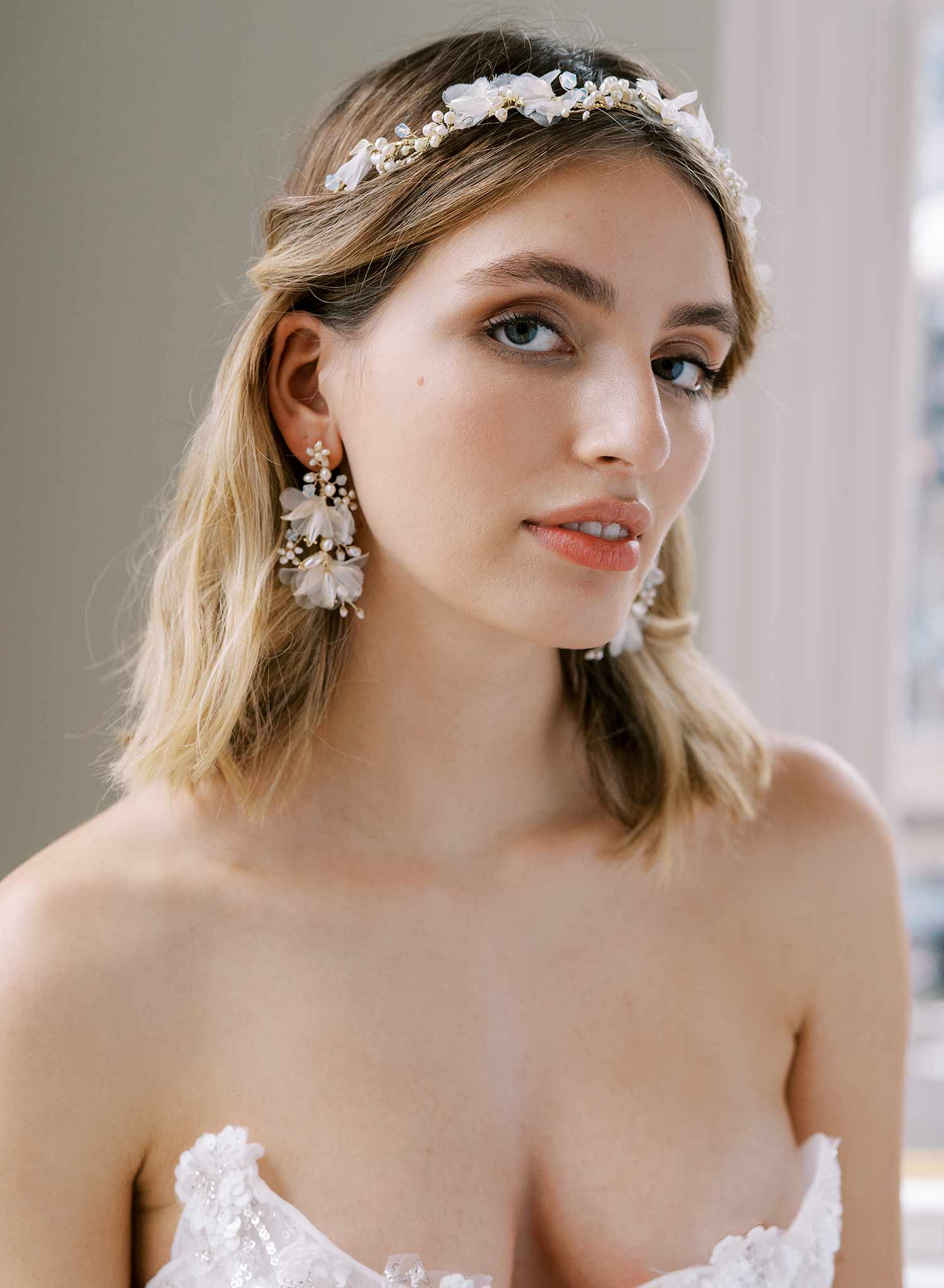 long pearl earring gold or silver with silk petals, twigs & honey