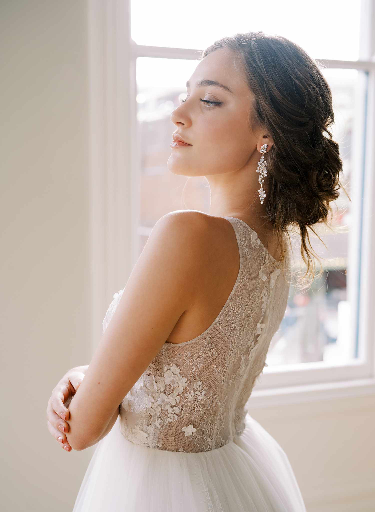 long crystal bubble gold and silver dangle wedding earrings, twigs and honey