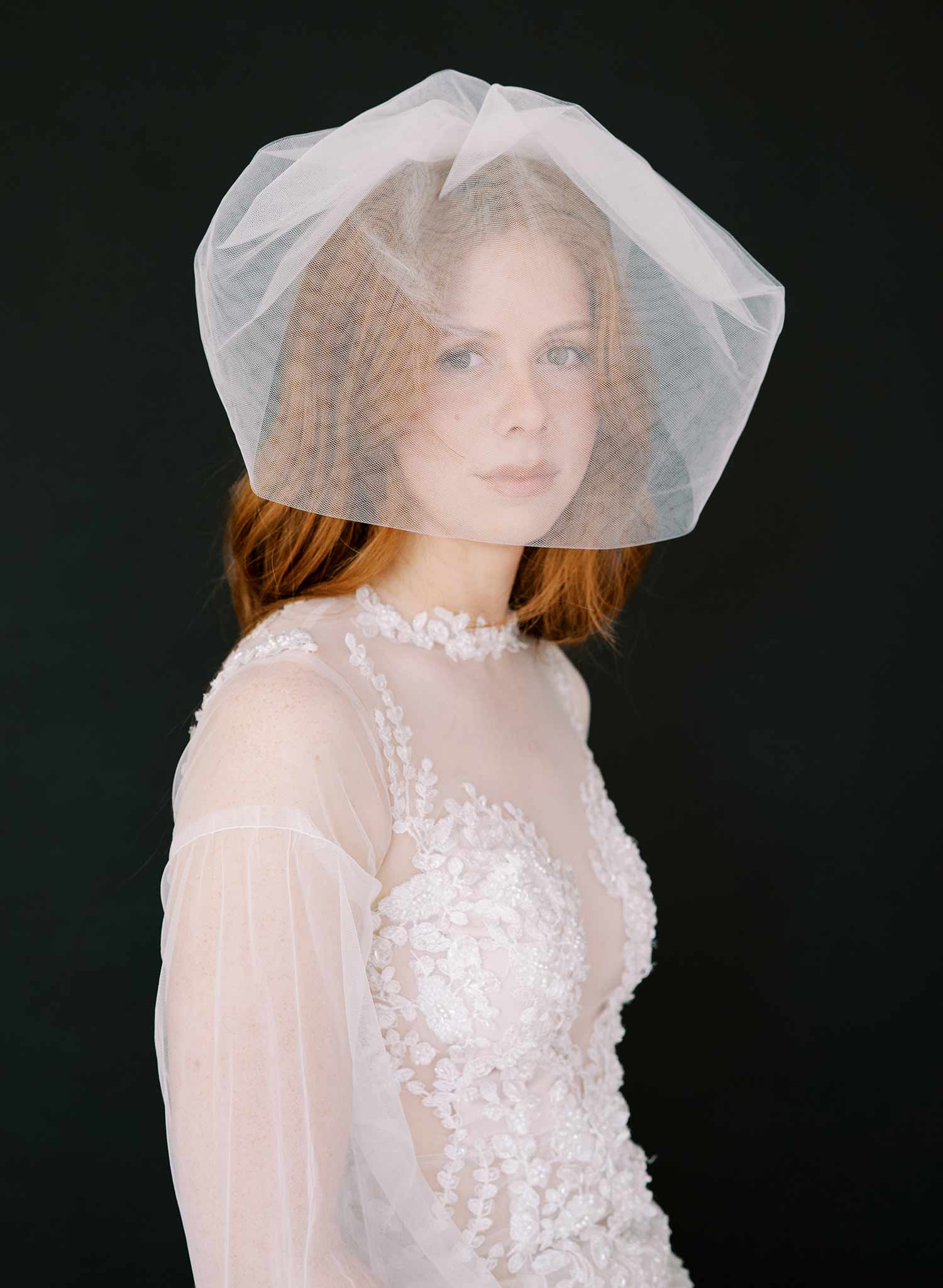 wide full tulle birdcage bridal veil, twigs & honey