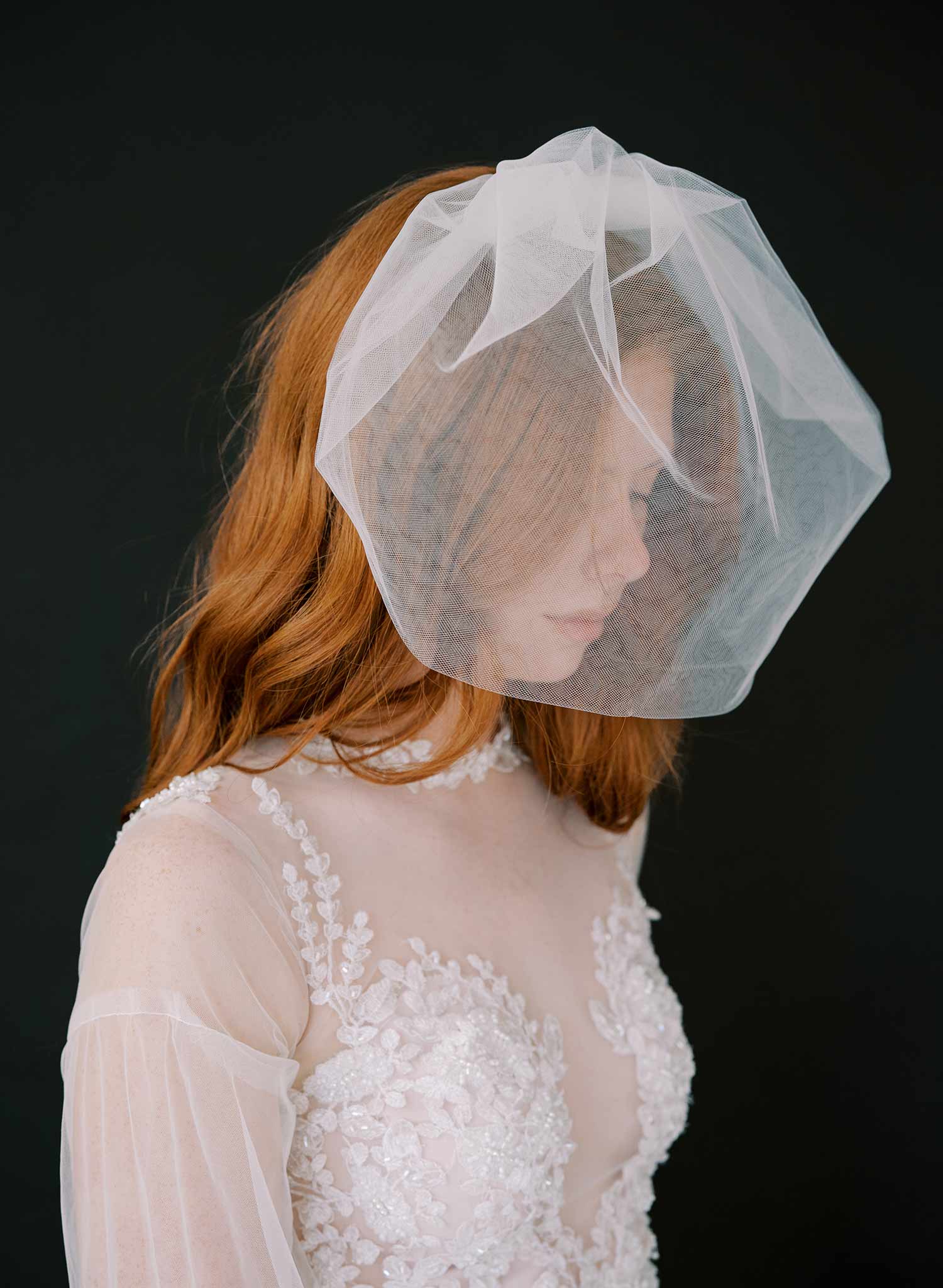 wide full tulle birdcage bridal veil, twigs & honey