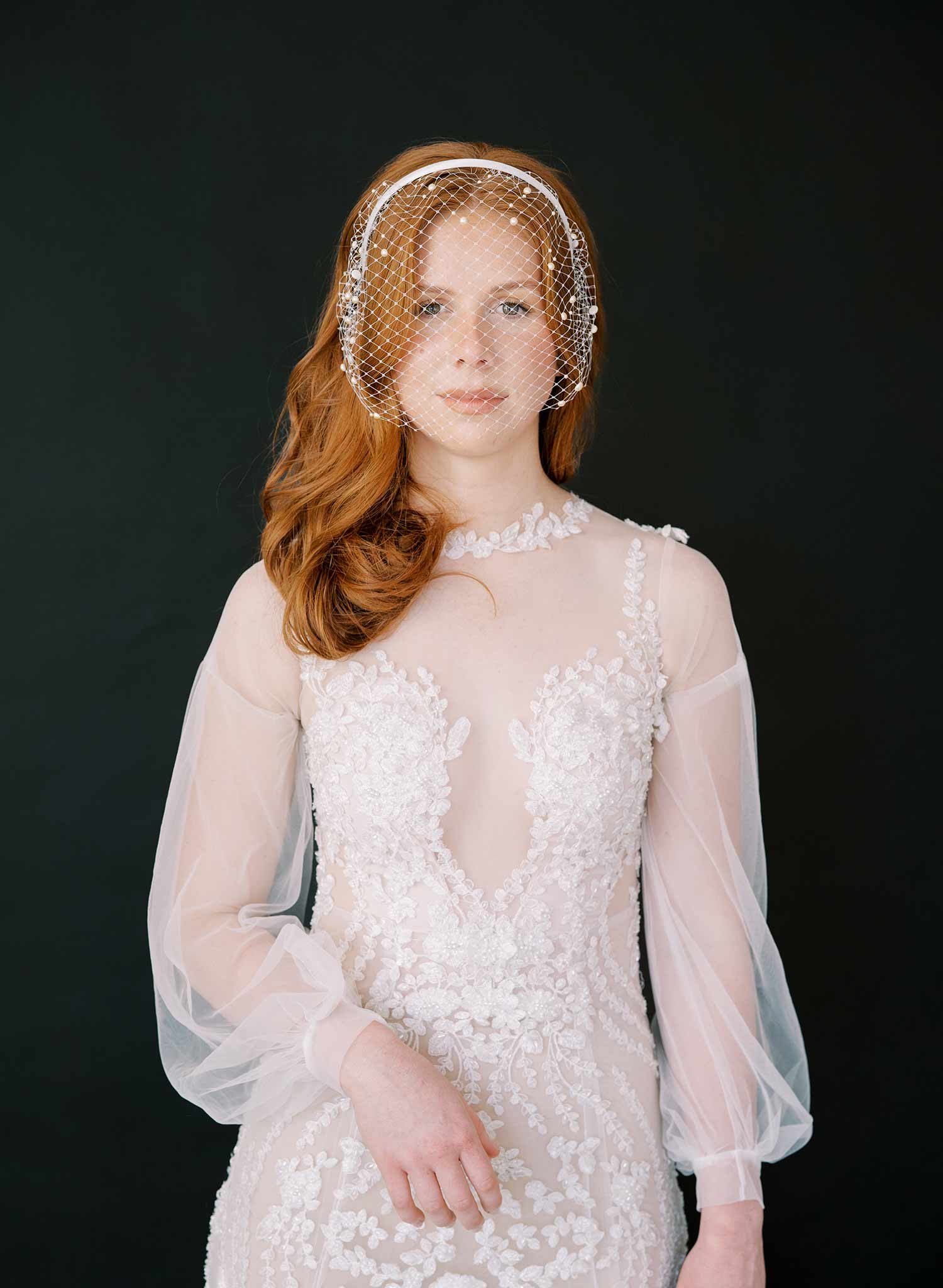 short pearl headband birdcage bridal veil, twigs & honey