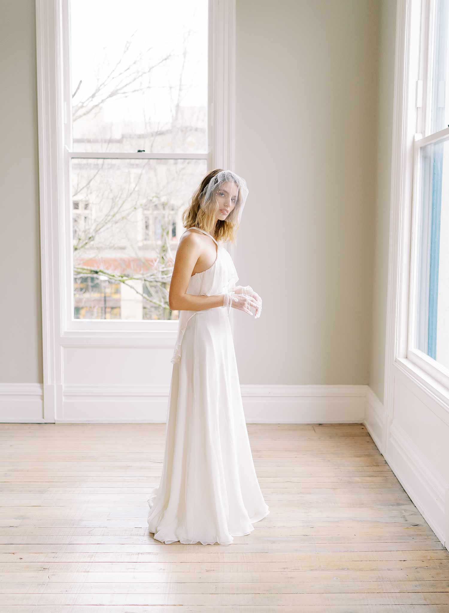 short tulle headband pearl crystal wedding headband, twigs and honey