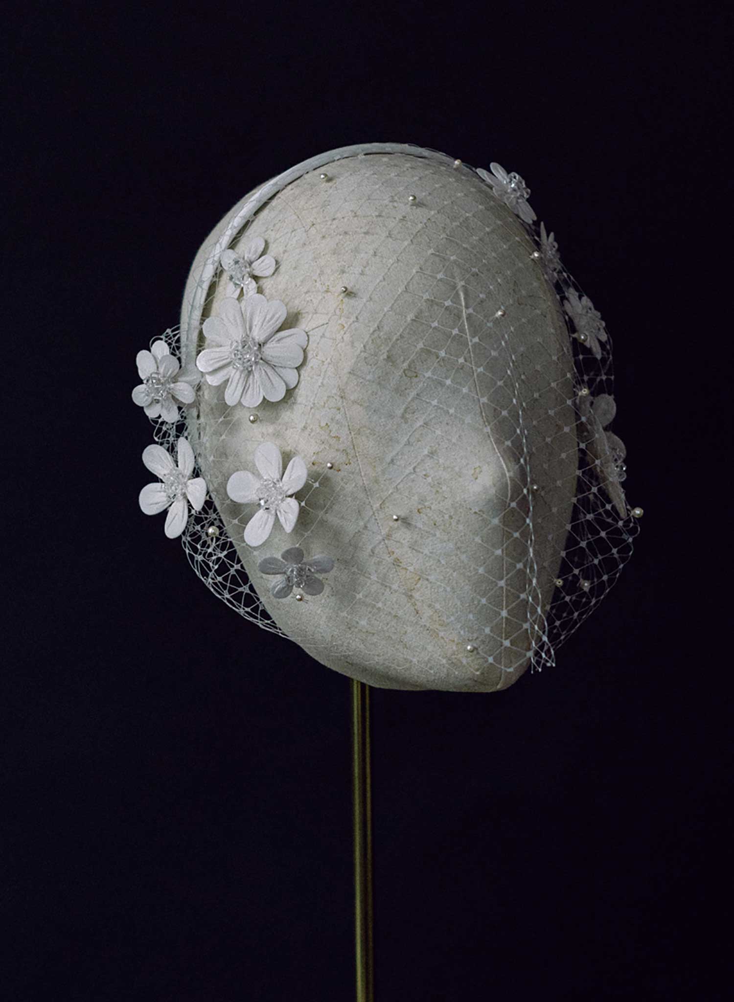 floral embroidered crystal pearl headband birdcage wedding veil, twigs and honey