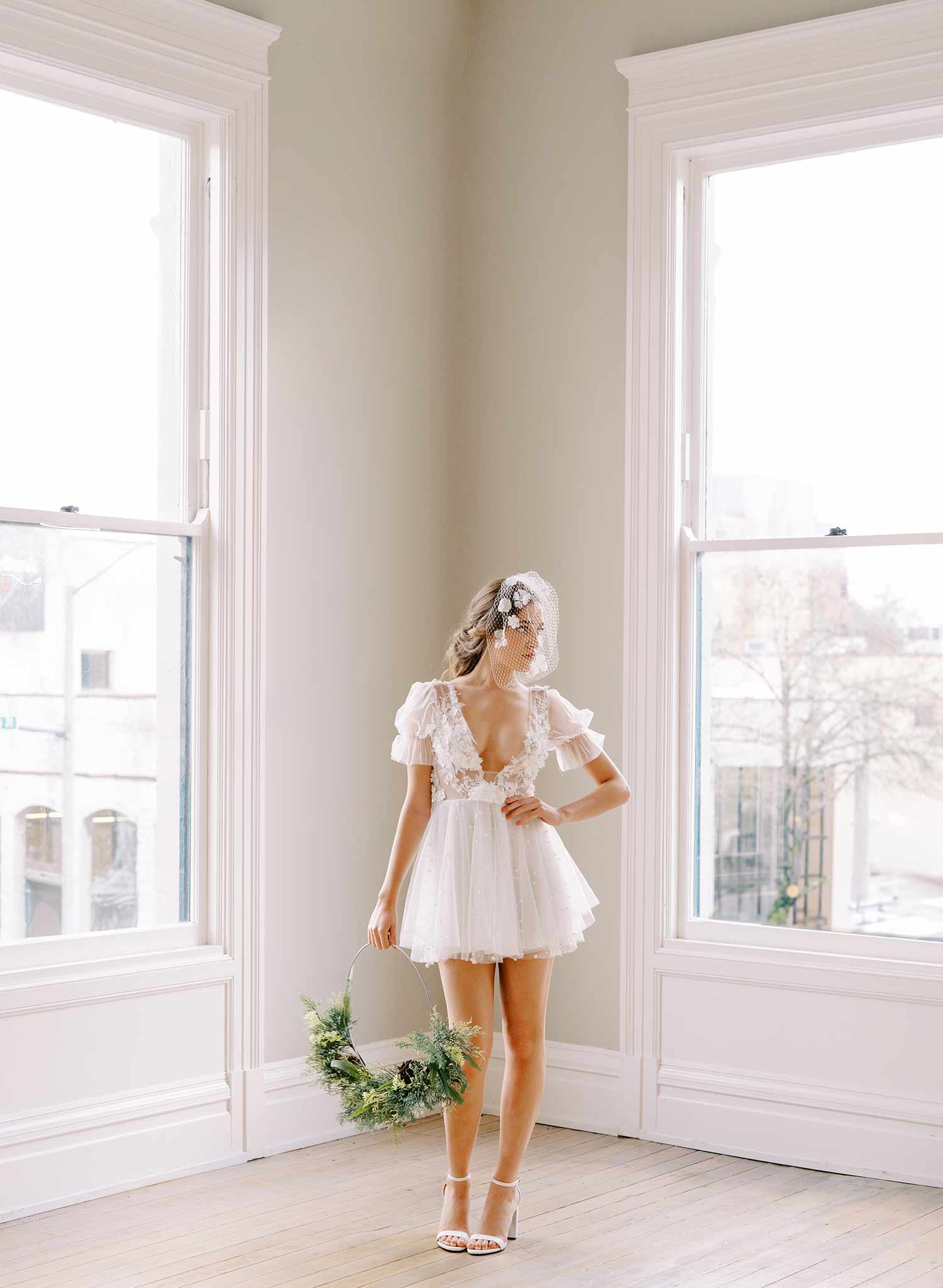 pearl and silk flower birdcage headband bridal veil, twigs and honey