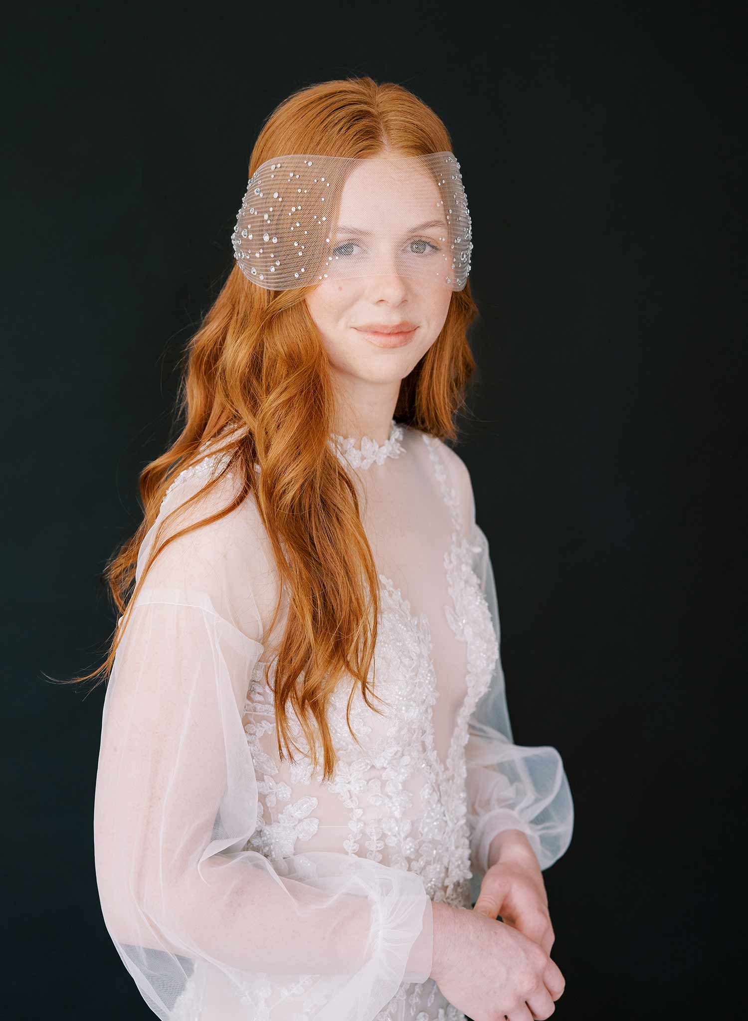 crinoline bandeau crystal wedding veil, twigs and honey