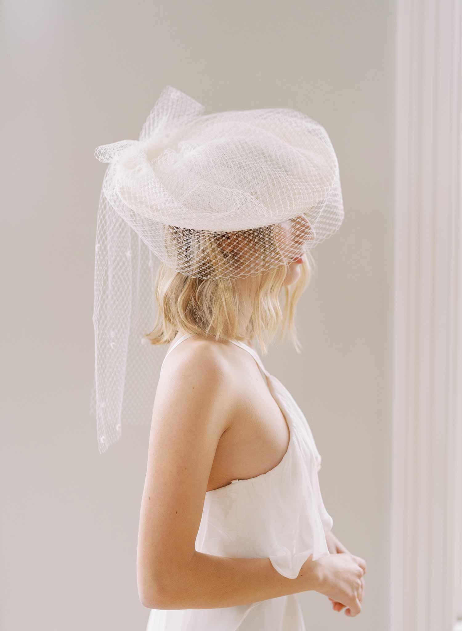 Vintage inspired bridal mini hat with veil - Style #2454