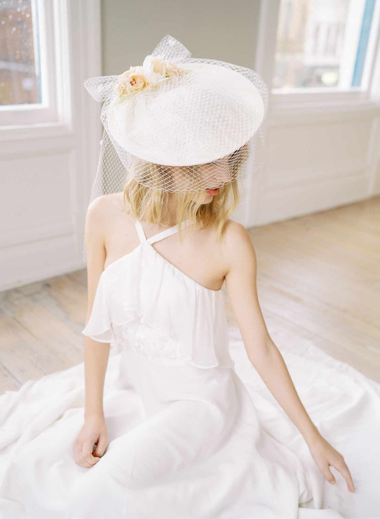 mini bridal birdcage round veil hat, twigs and honey