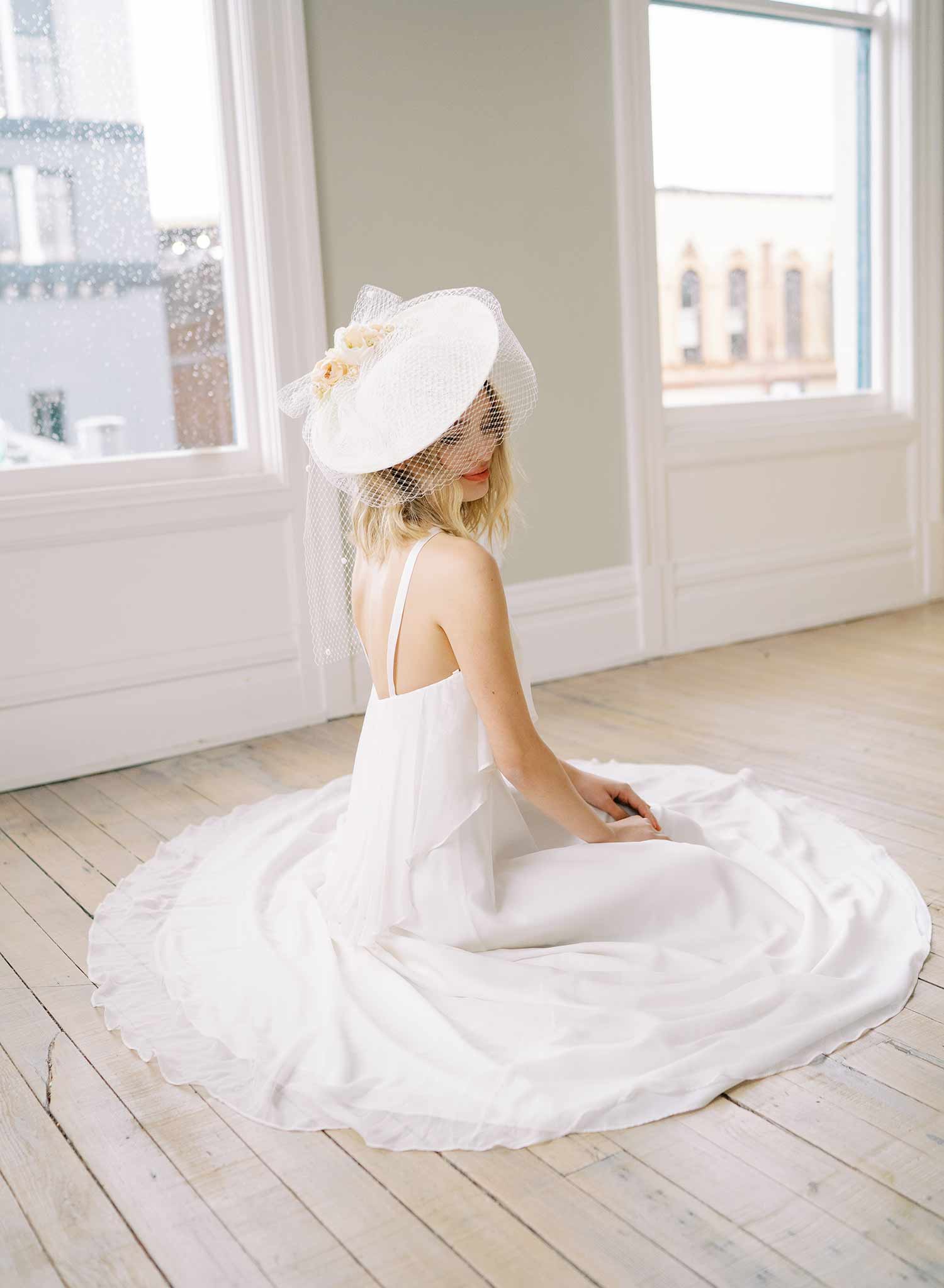 mini bridal birdcage round veil hat, twigs and honey