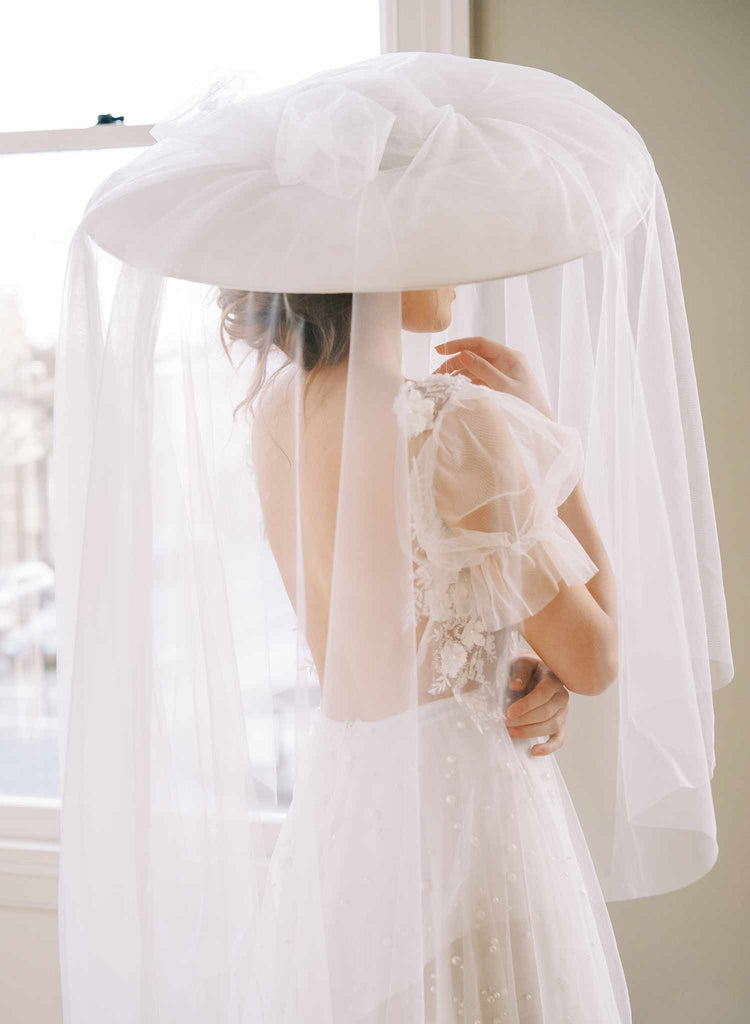 wide tulle veil long veil wedding hat, twigs & honey
