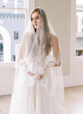floral lace tulle veil with blusher, twigs & honey