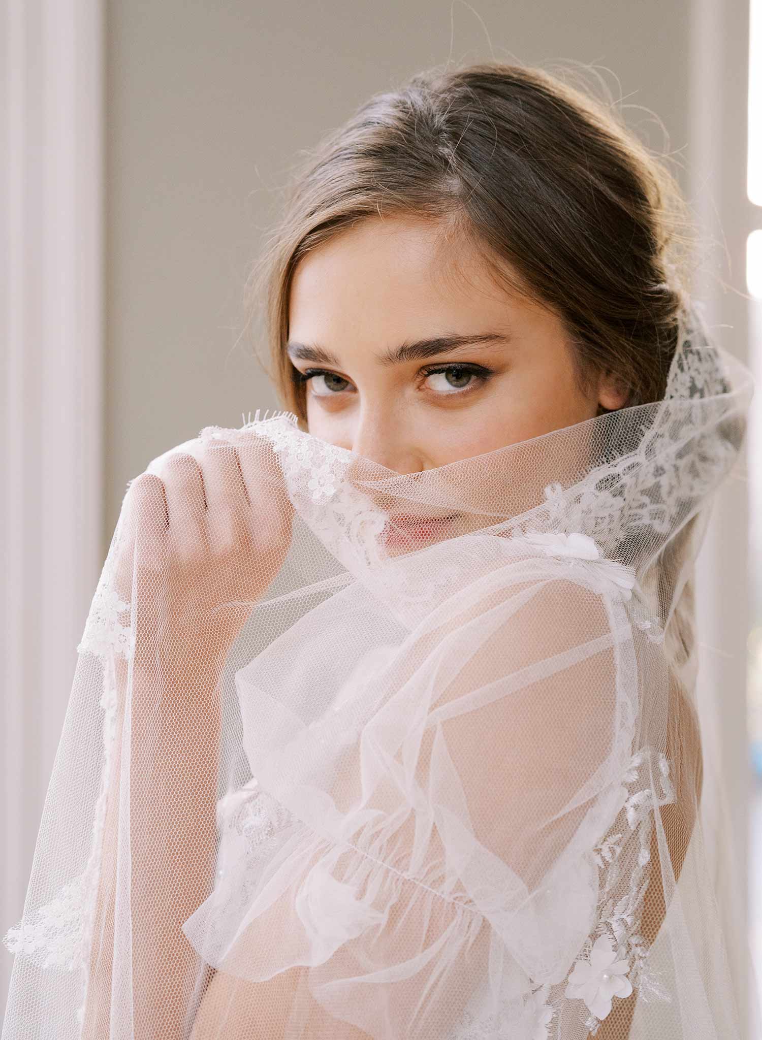 long french lace train wedding veil, twigs & honey