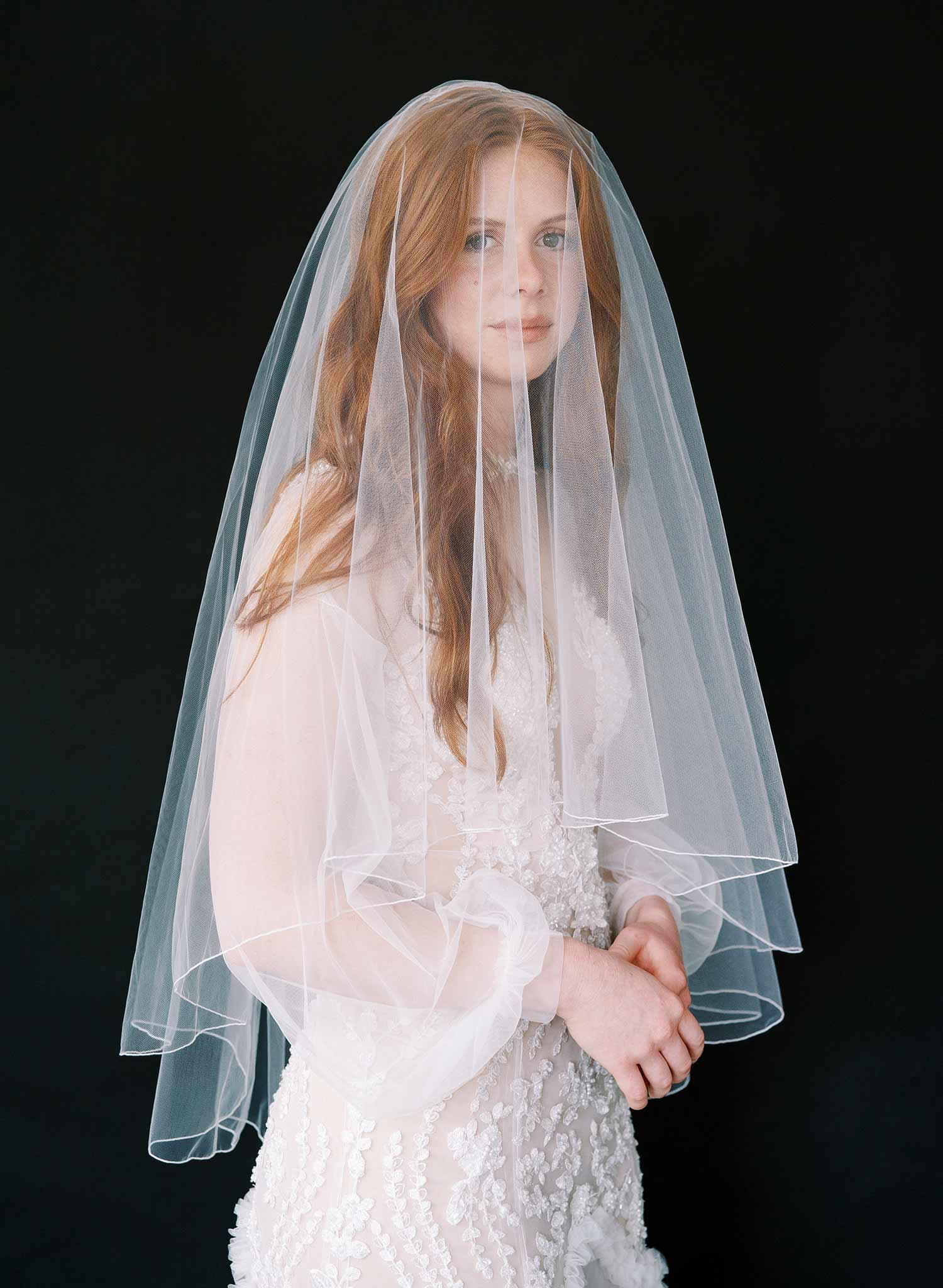 simple merrow edge white tulle wedding veil, twigs & honey