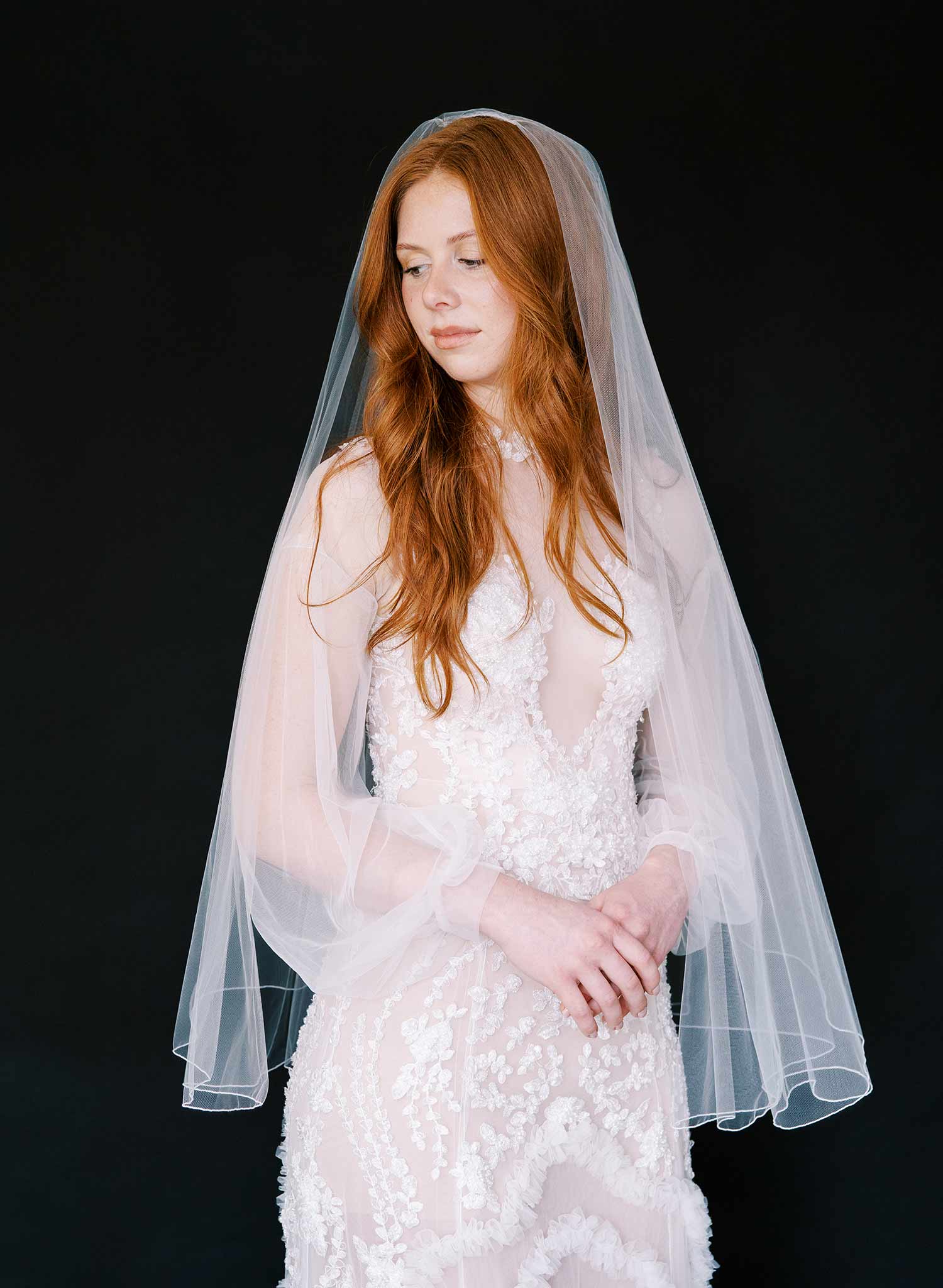 simple merrow edge white tulle wedding veil, twigs & honey