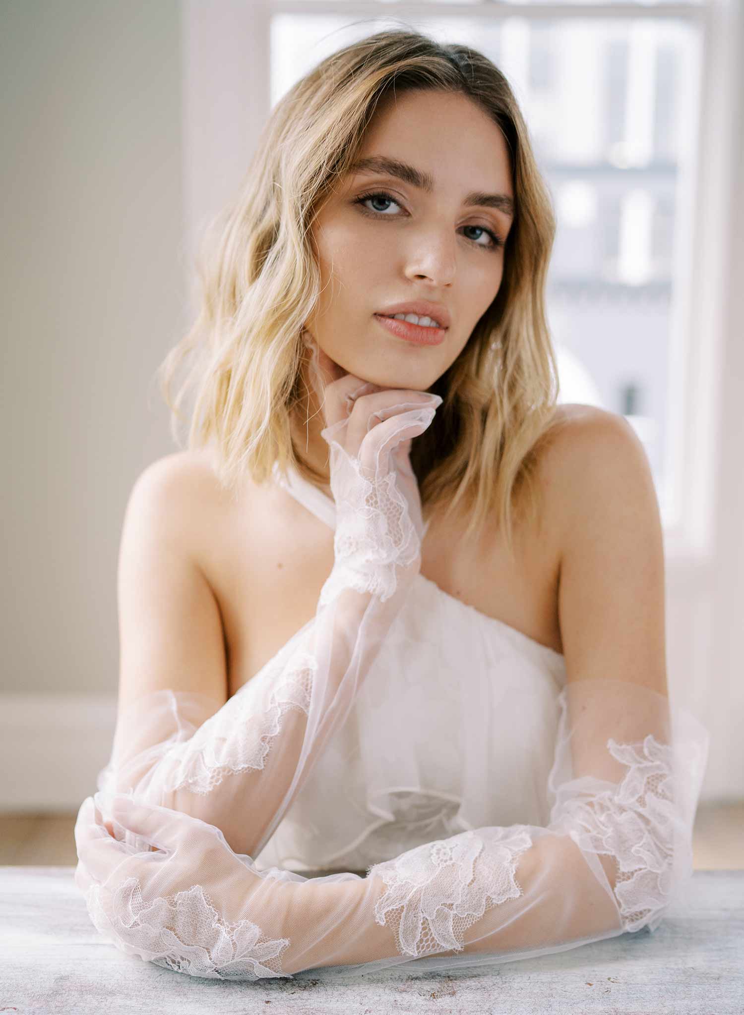 long floral lace tulle bridal gloves, twigs & honey