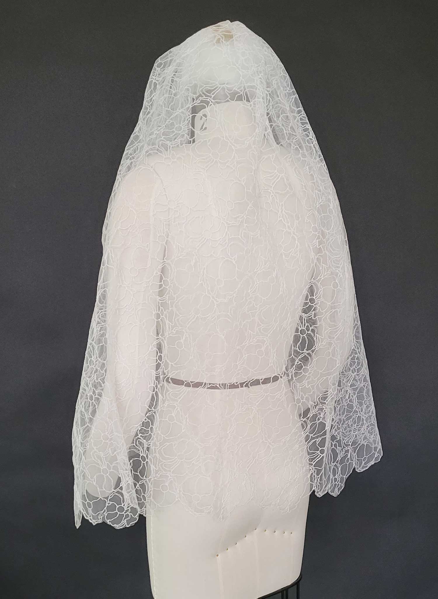 All over sheer florals French lace train veil - Style #2470