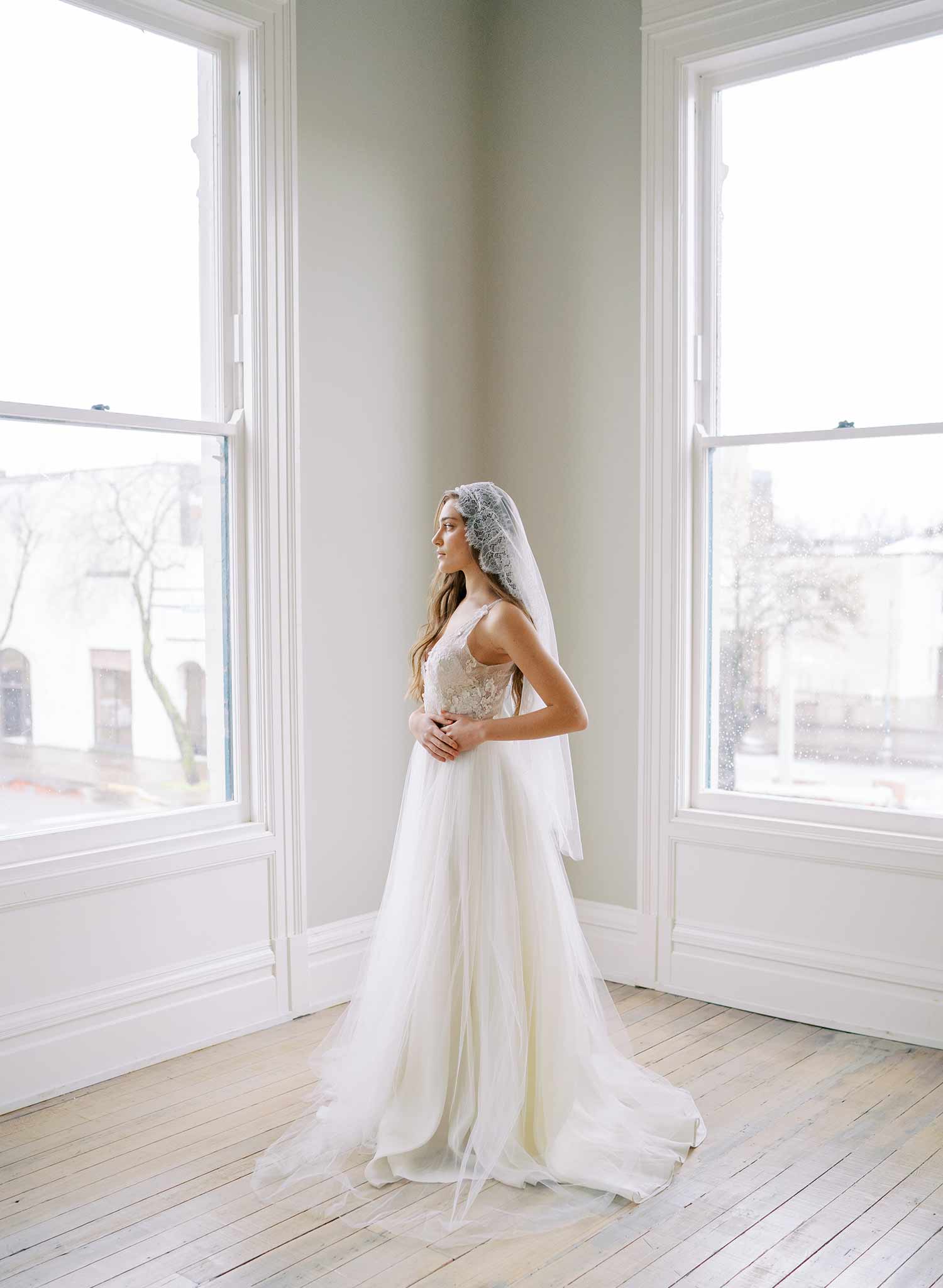 french lace mantilla tulle wedding veil, twigs & honey