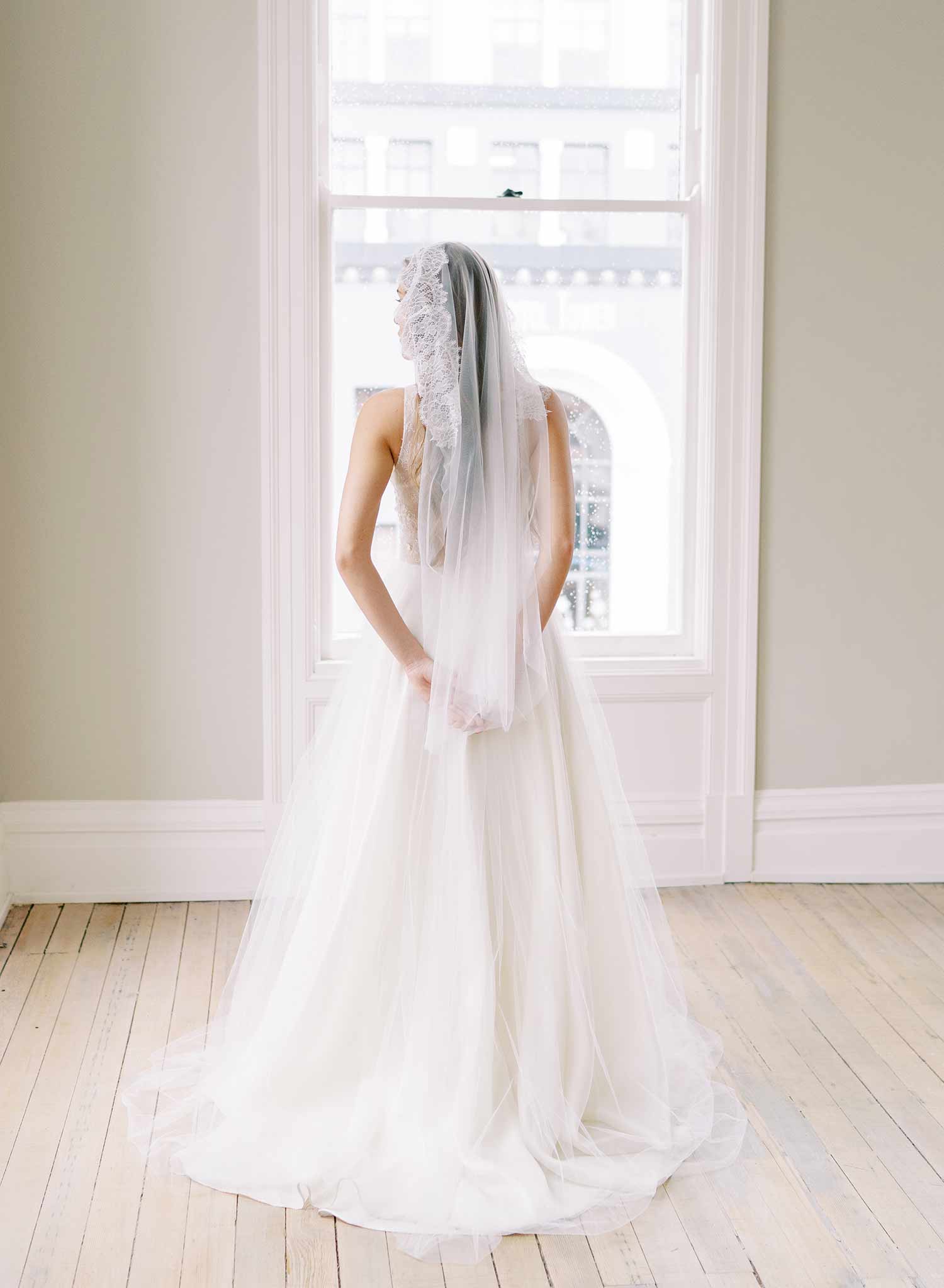 french lace mantilla tulle wedding veil, twigs & honey