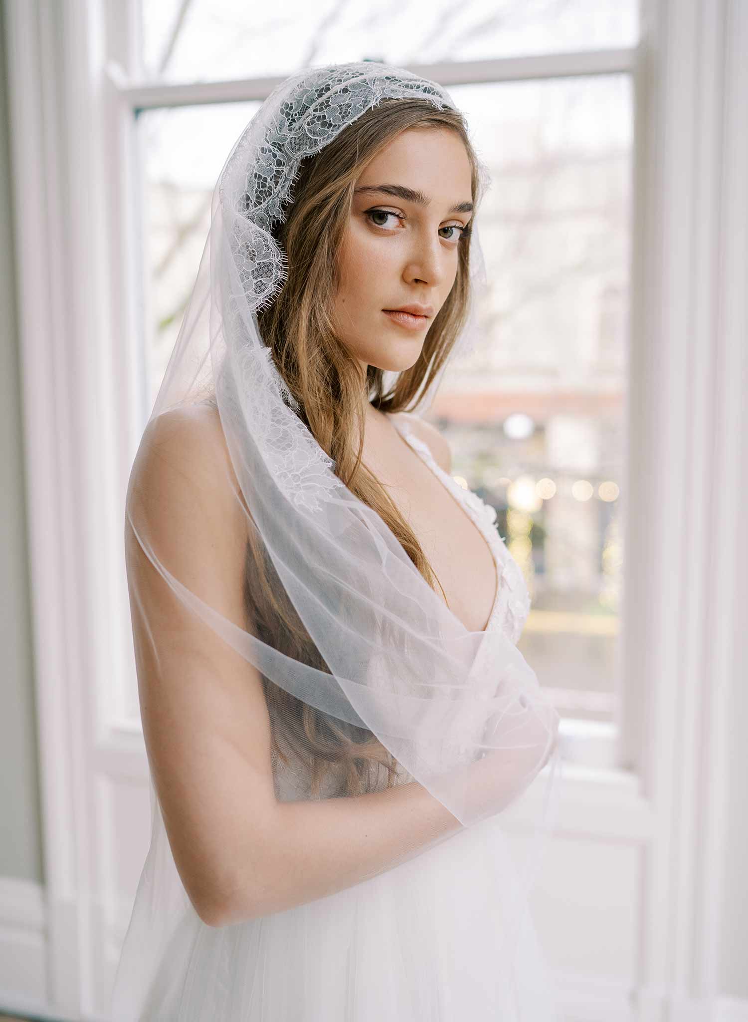 french lace mantilla tulle wedding veil, twigs & honey