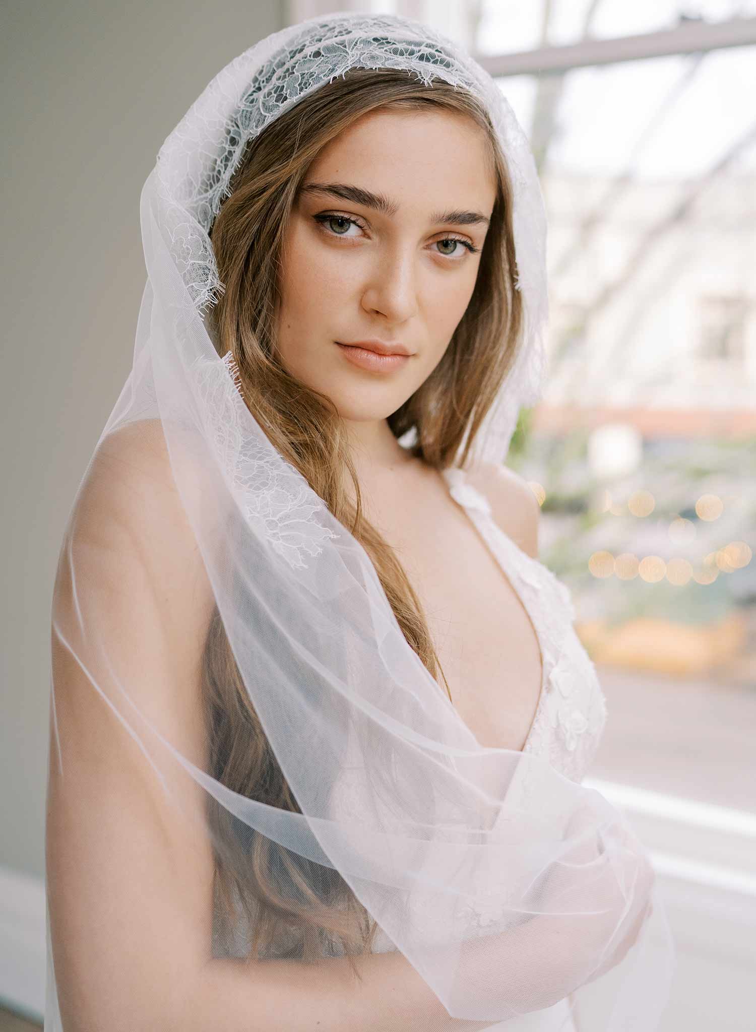 french lace mantilla tulle wedding veil, twigs & honey