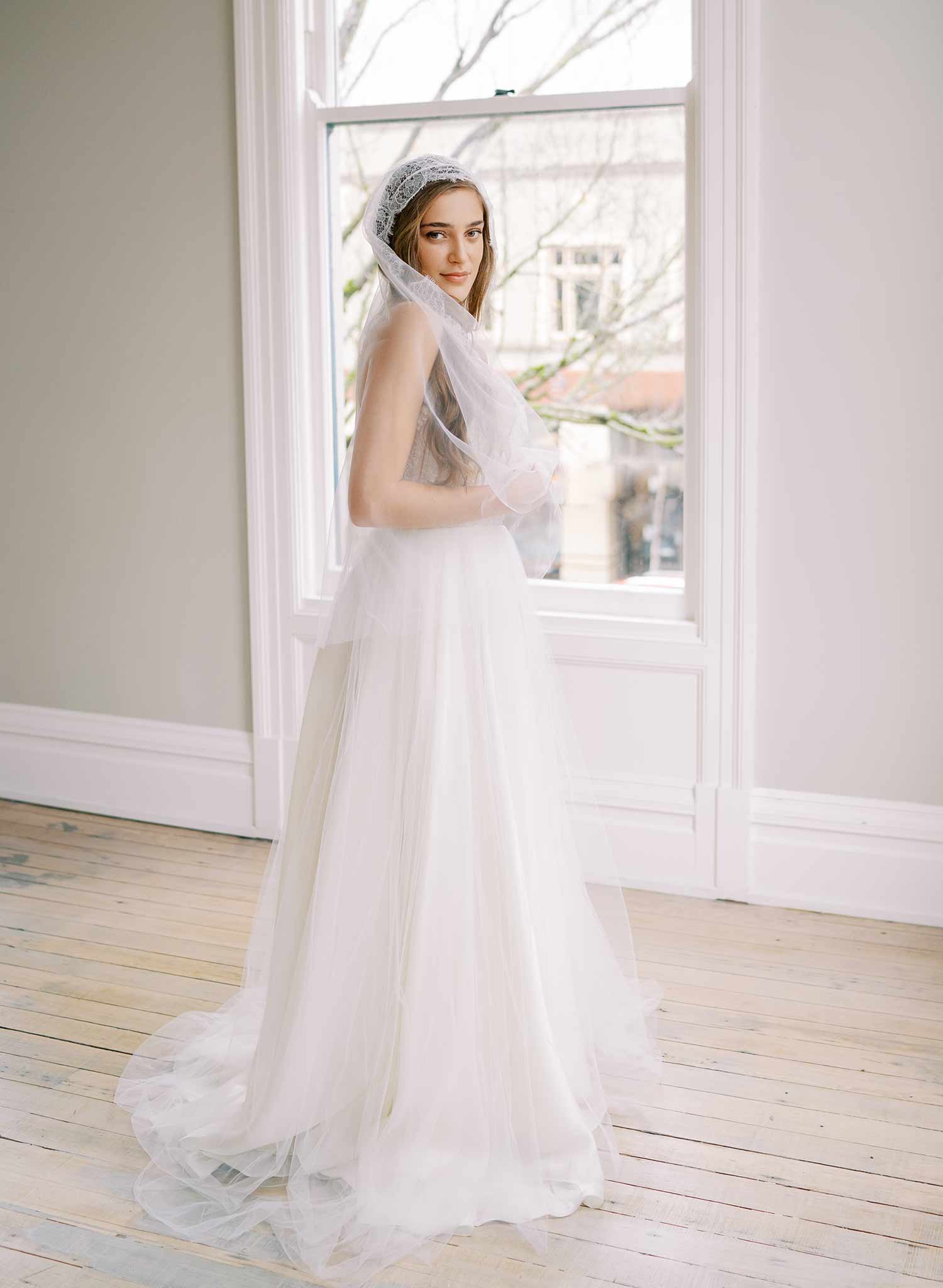 french lace mantilla tulle wedding veil, twigs & honey