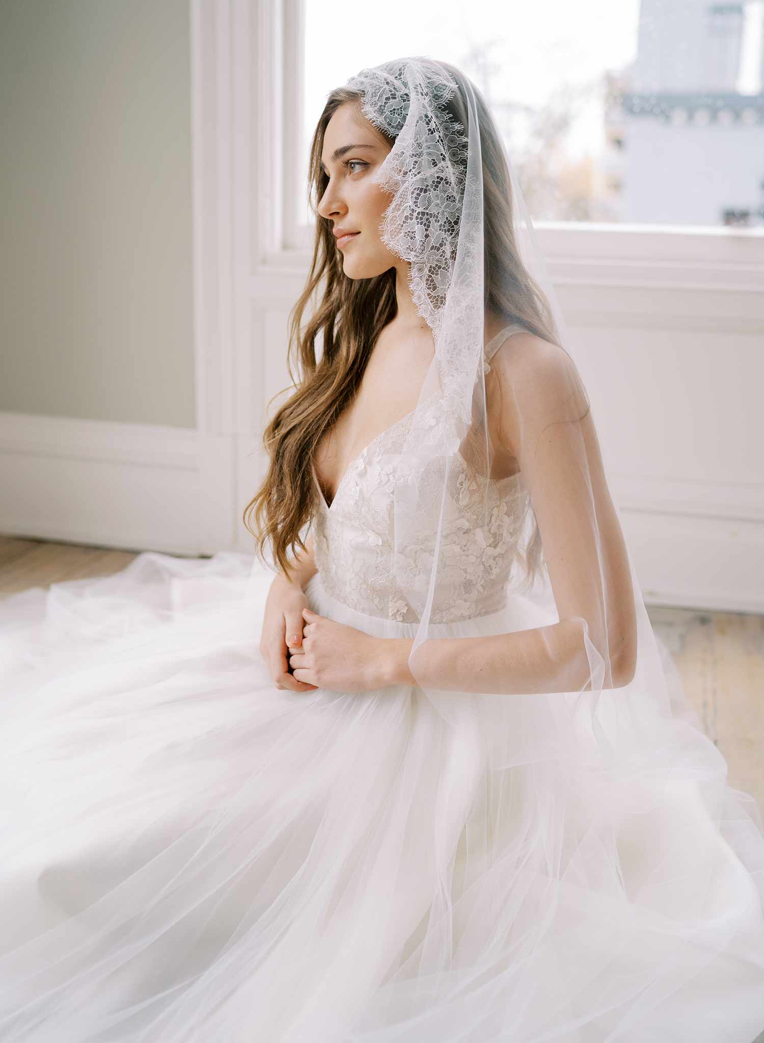 french lace mantilla tulle wedding veil, twigs & honey