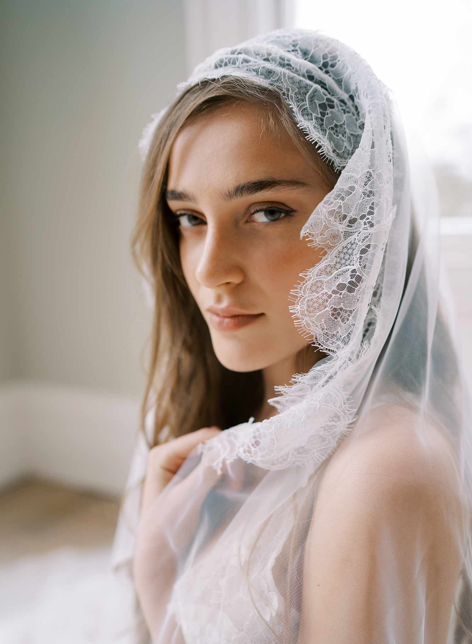 french lace mantilla tulle wedding veil, twigs & honey