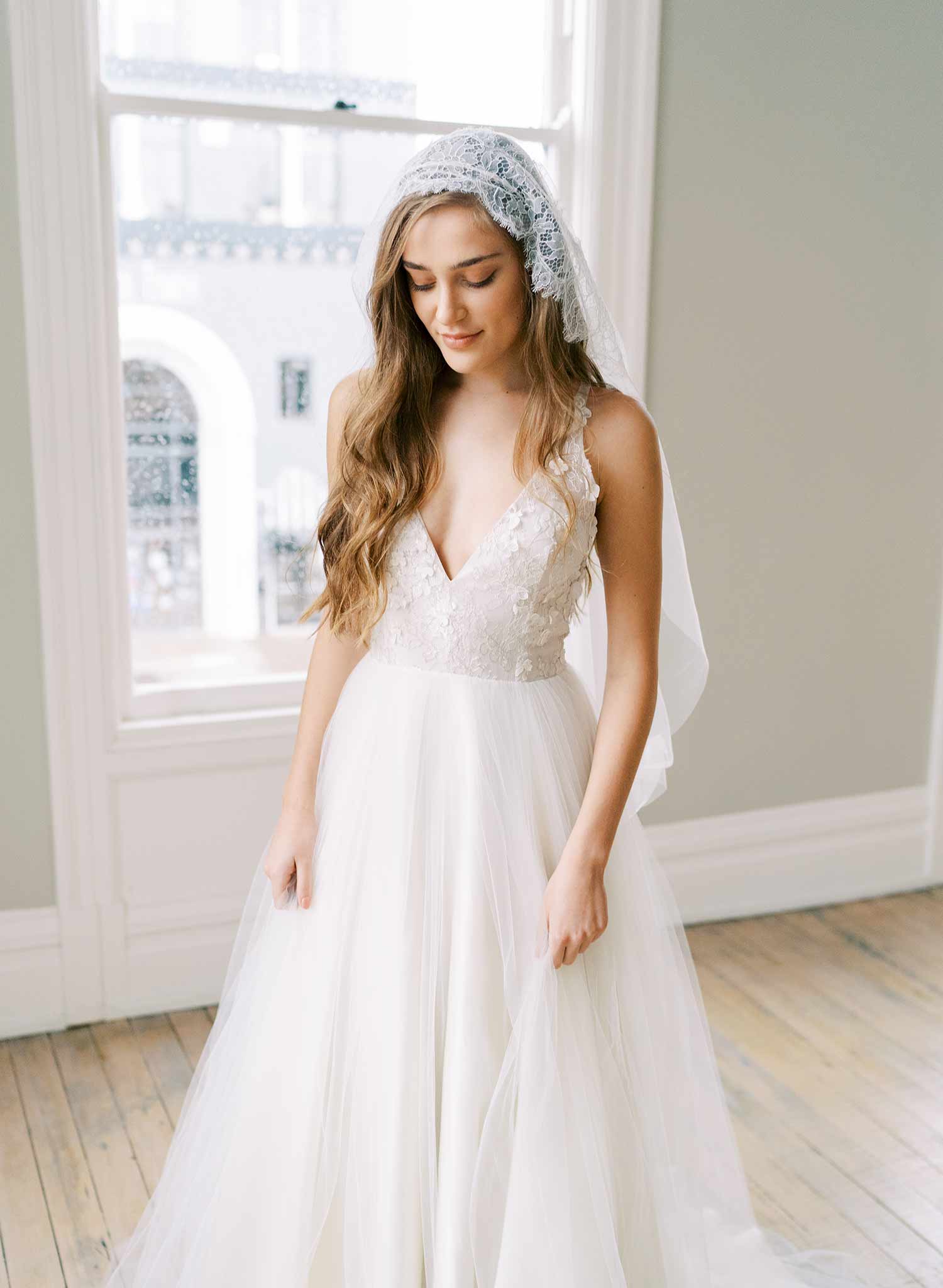 french lace mantilla tulle wedding veil, twigs & honey