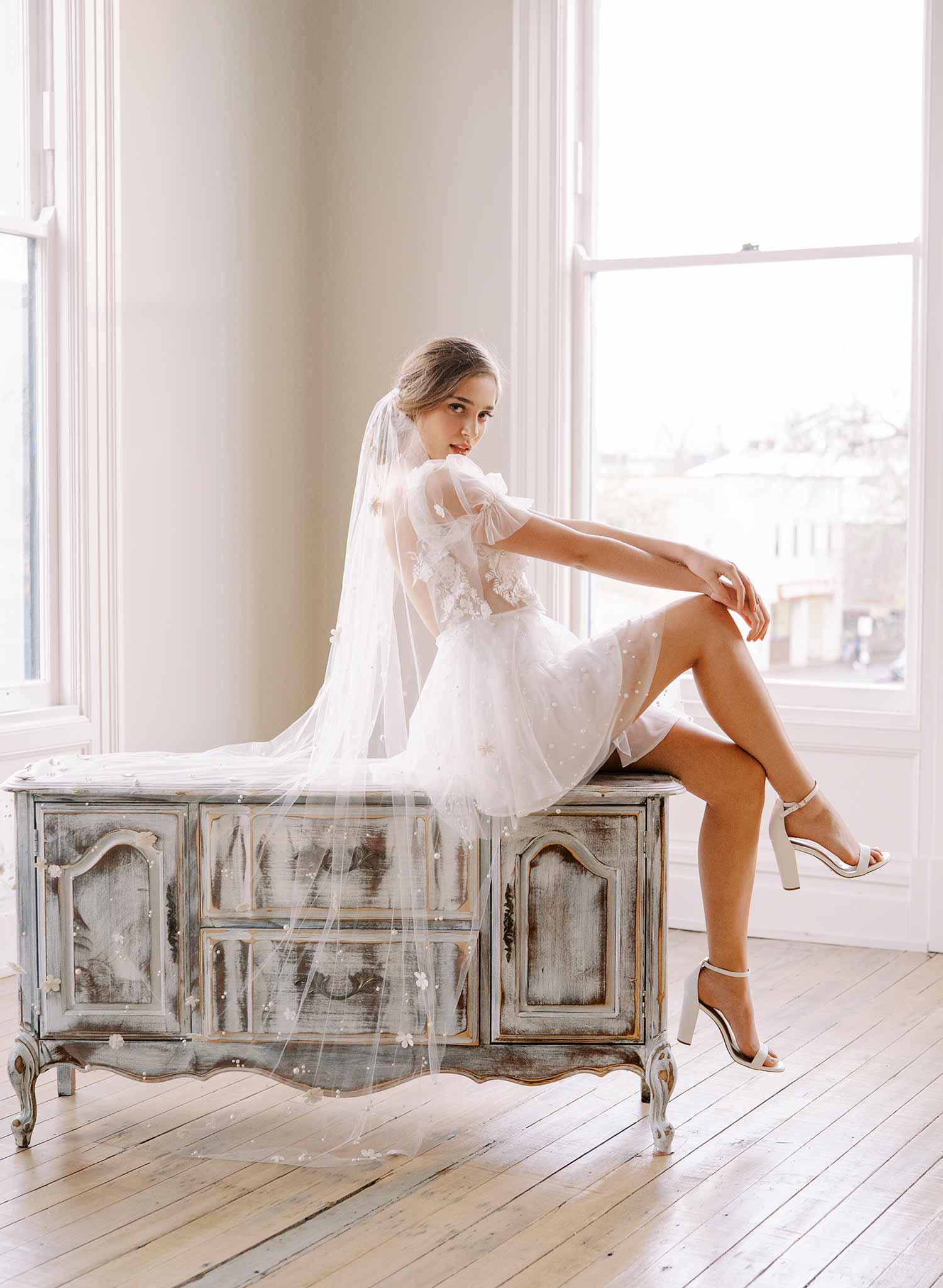 floral embroidered train bridal veil, twigs & honey