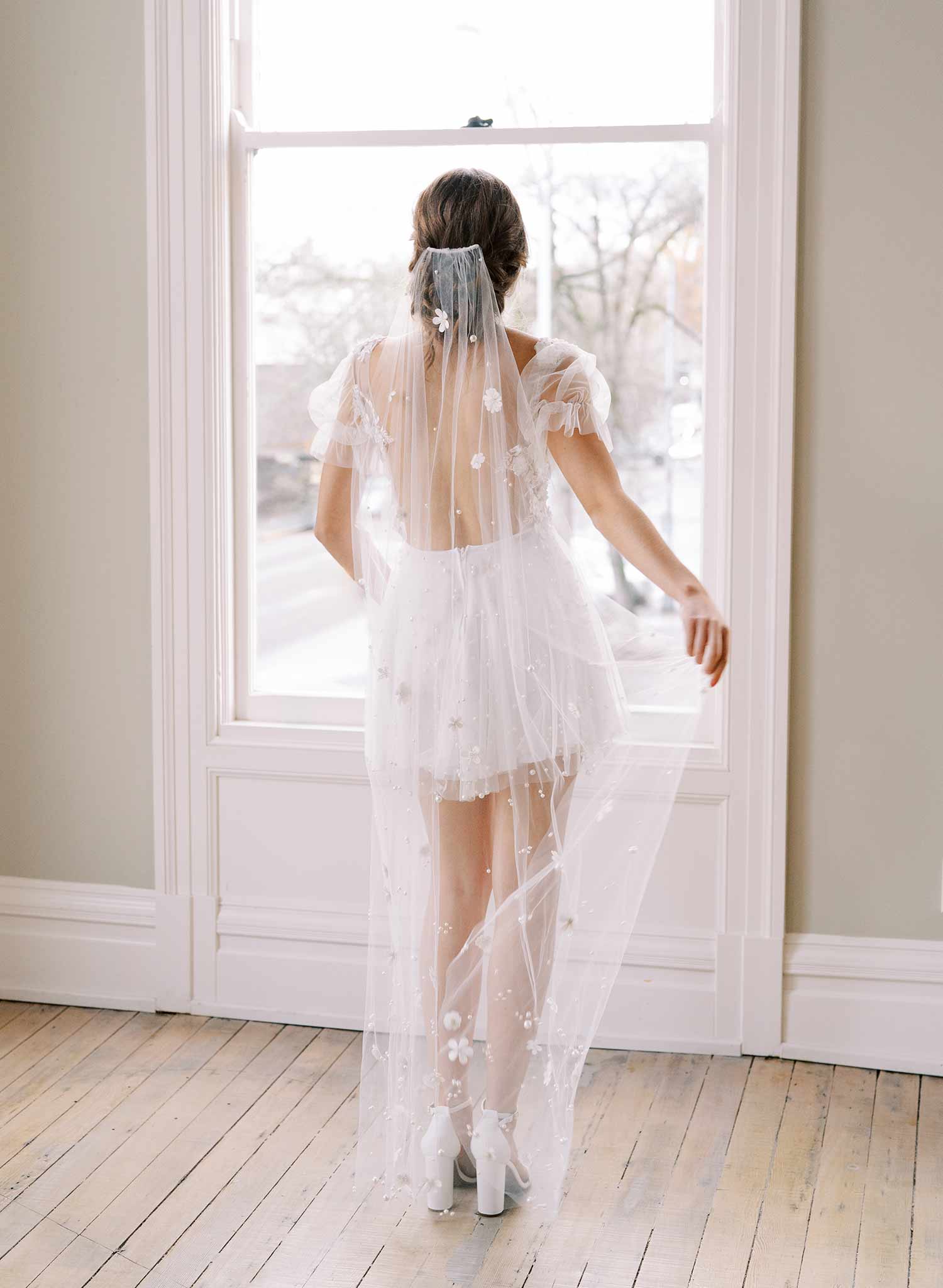 floral embroidered train bridal veil, twigs & honey