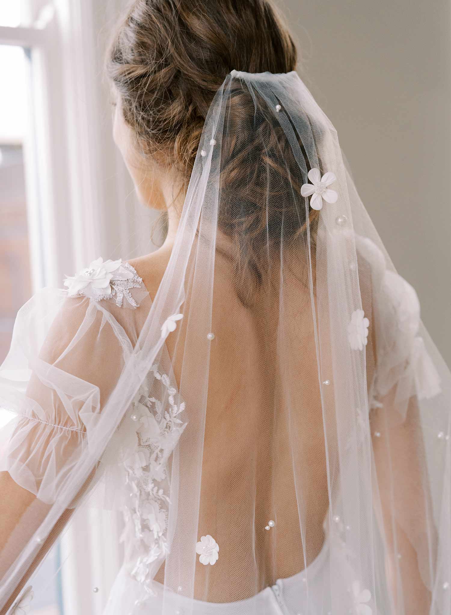 floral embroidered train bridal veil, twigs & honey