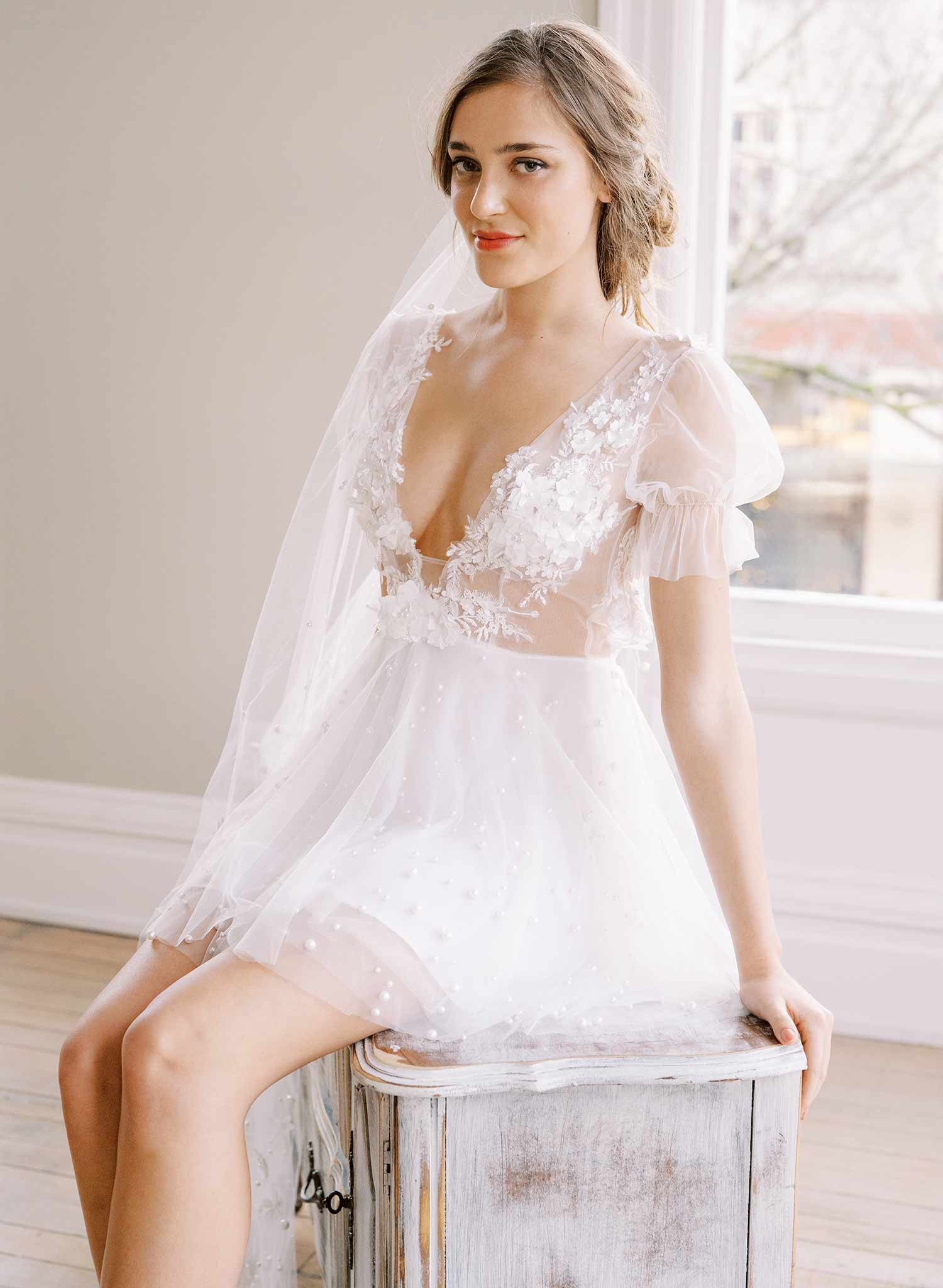 floral embroidered train bridal veil, twigs & honey